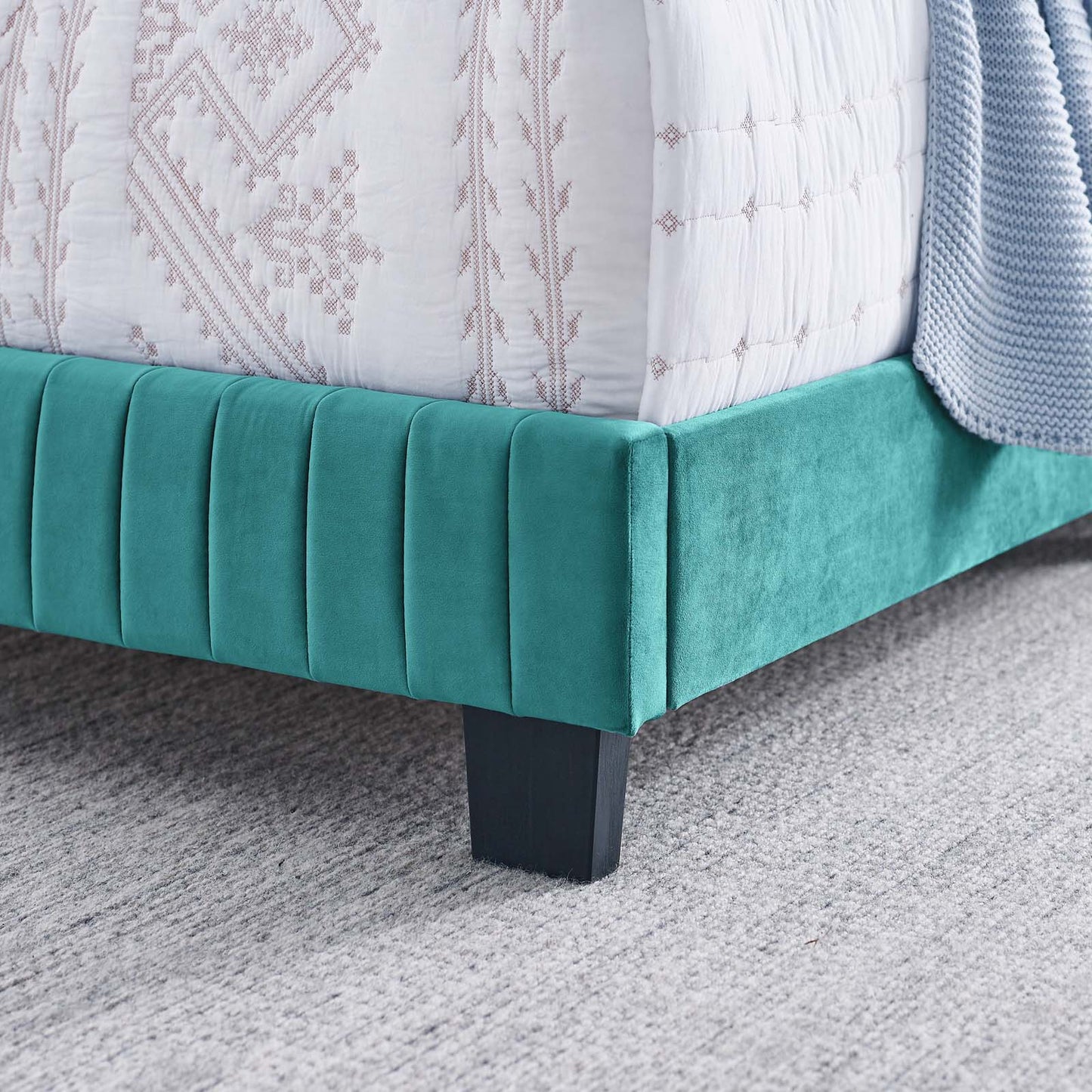 Celine Channel Tufted Performance Velvet Full Bed Teal MOD-6331-TEA