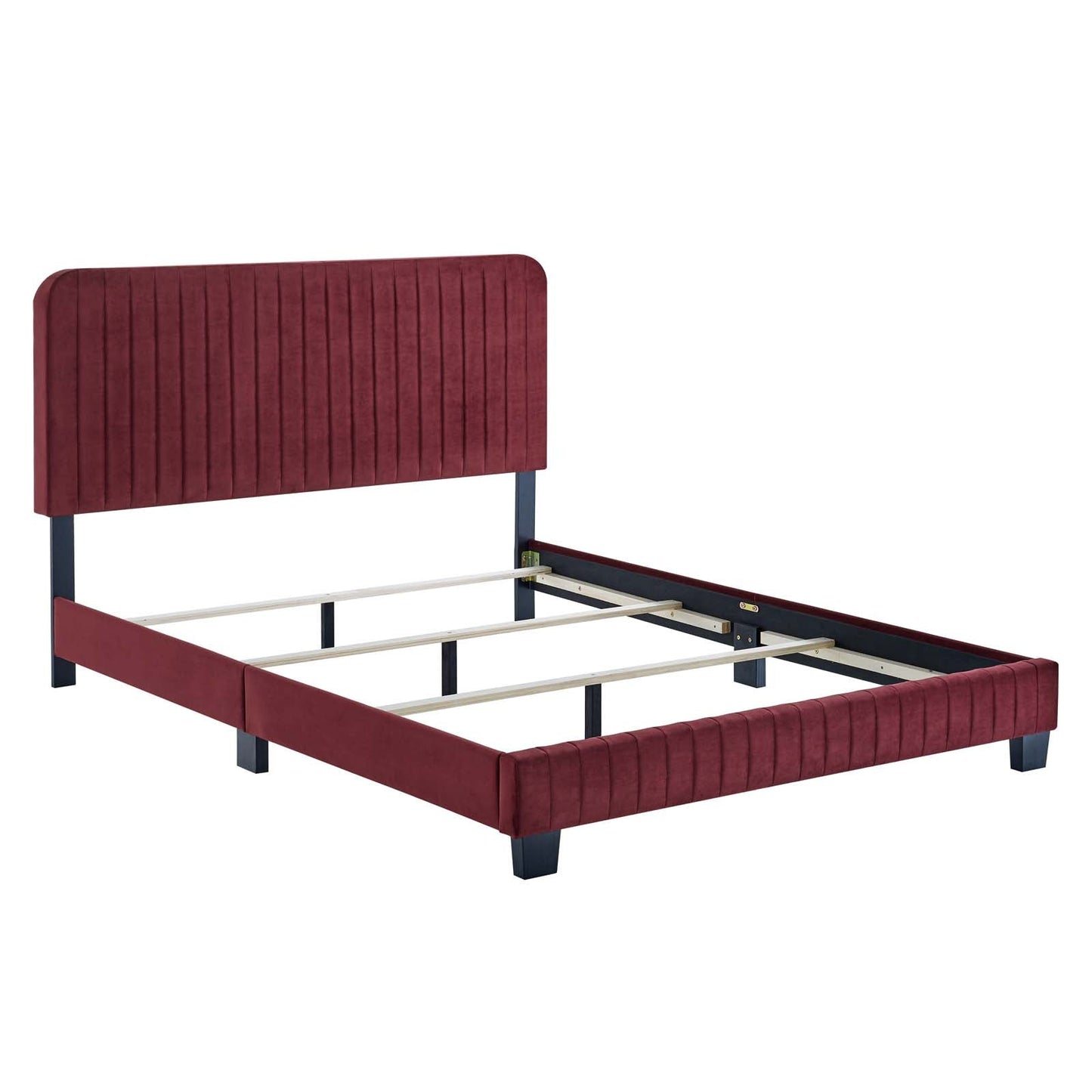 Celine Channel Tufted Performance Velvet Twin Bed Maroon MOD-6332-MAR