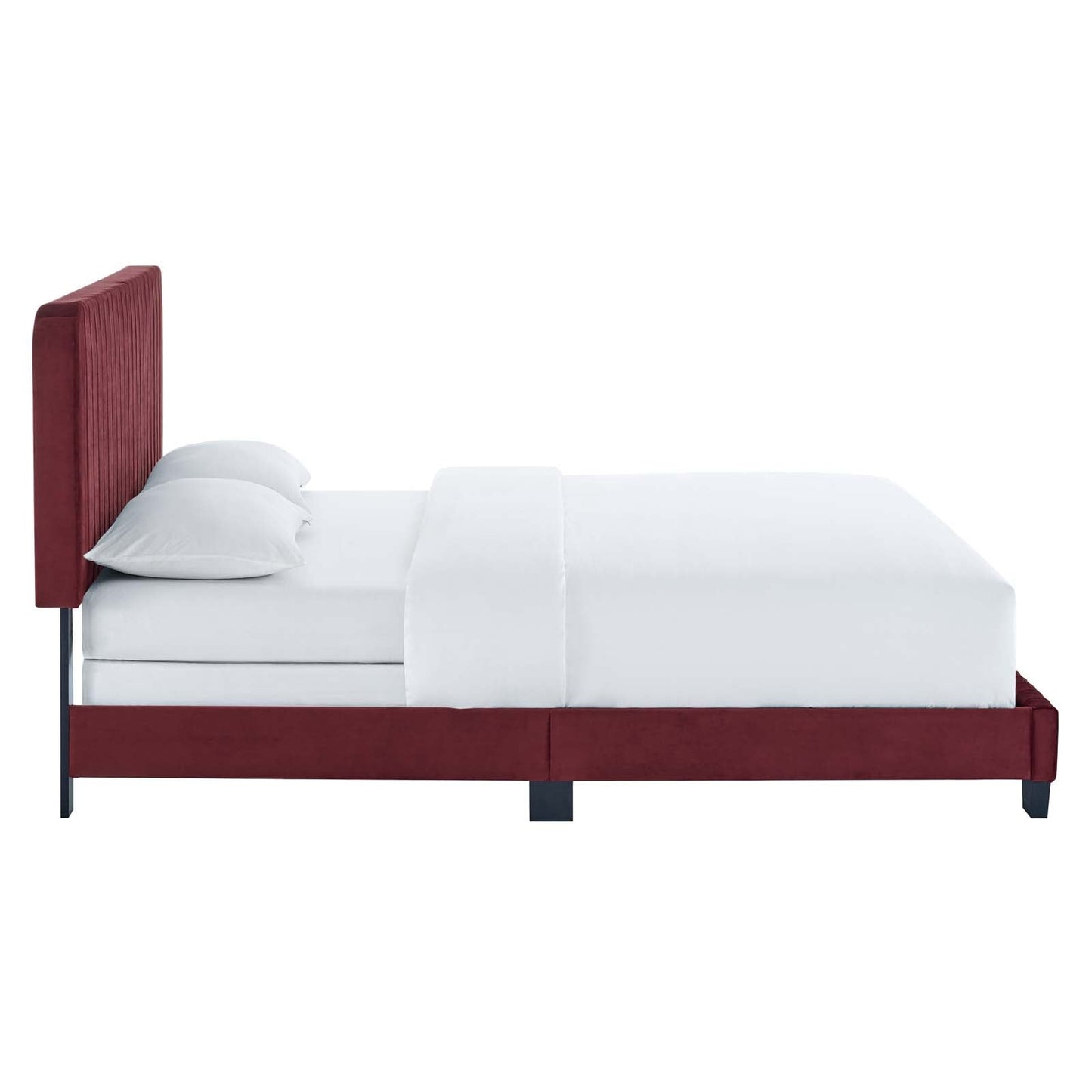 Celine Channel Tufted Performance Velvet Twin Bed Maroon MOD-6332-MAR