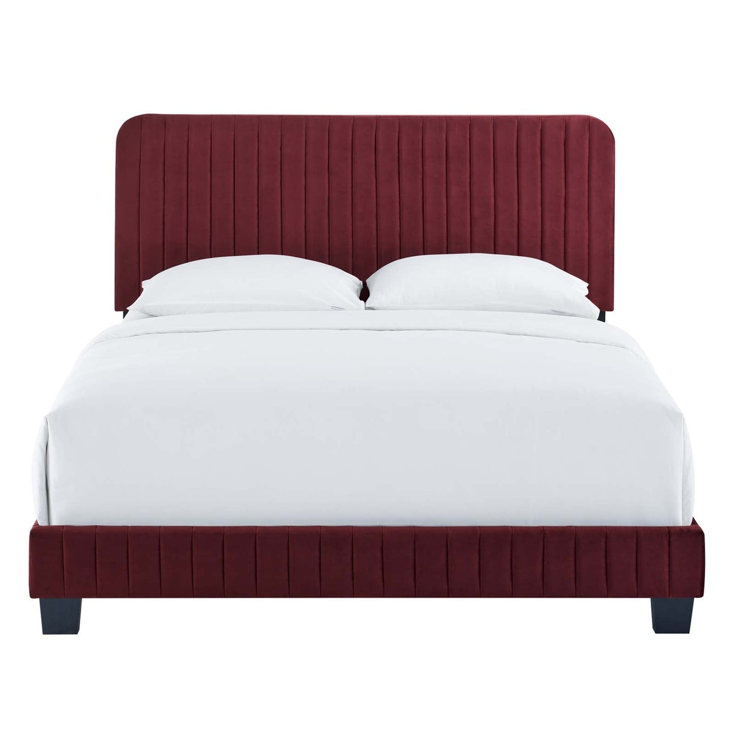 Celine Channel Tufted Performance Velvet Twin Bed Maroon MOD-6332-MAR