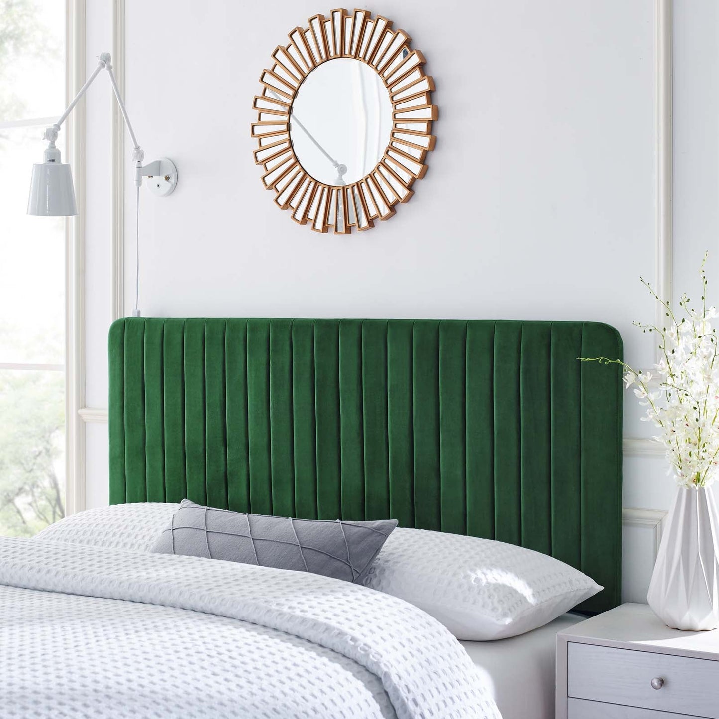 Milenna Channel Tufted Performance Velvet Twin Headboard Emerald MOD-6337-EME