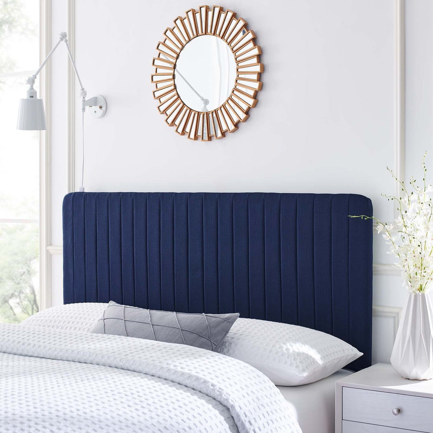 Milenna Channel Tufted Upholstered Fabric Twin Headboard Royal Blue MOD-6338-ROY