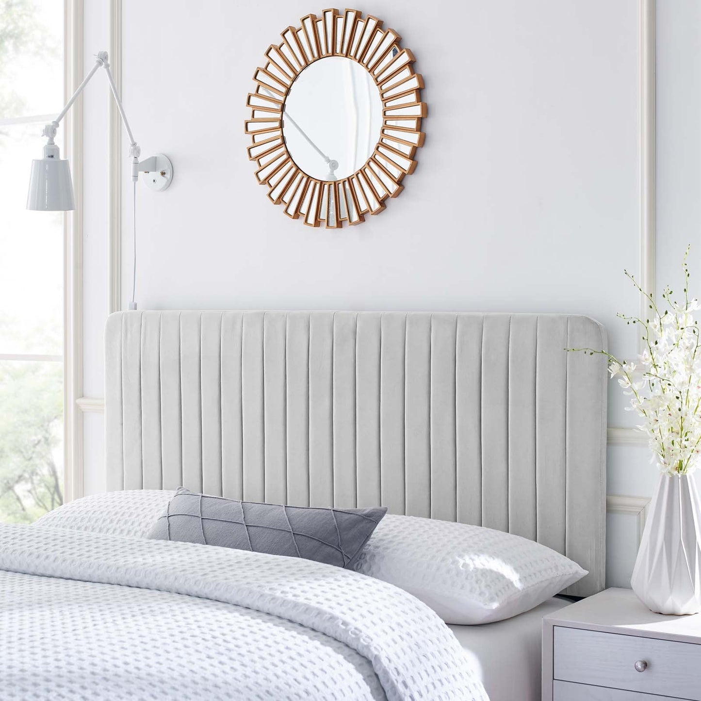 Milenna Channel Tufted Performance Velvet King/California King Headboard Light Gray MOD-6341-LGR