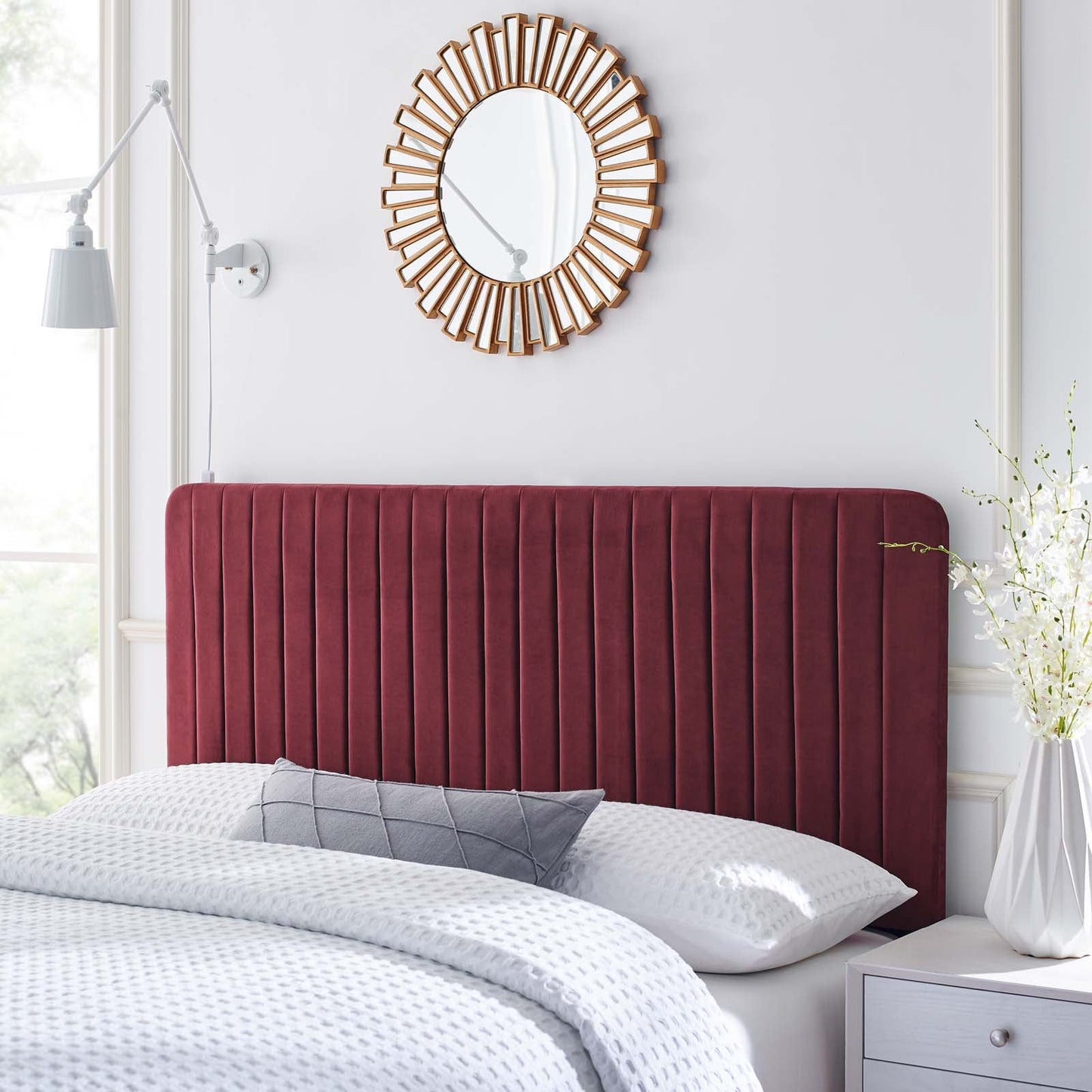 Milenna Channel Tufted Performance Velvet King/California King Headboard Maroon MOD-6341-MAR