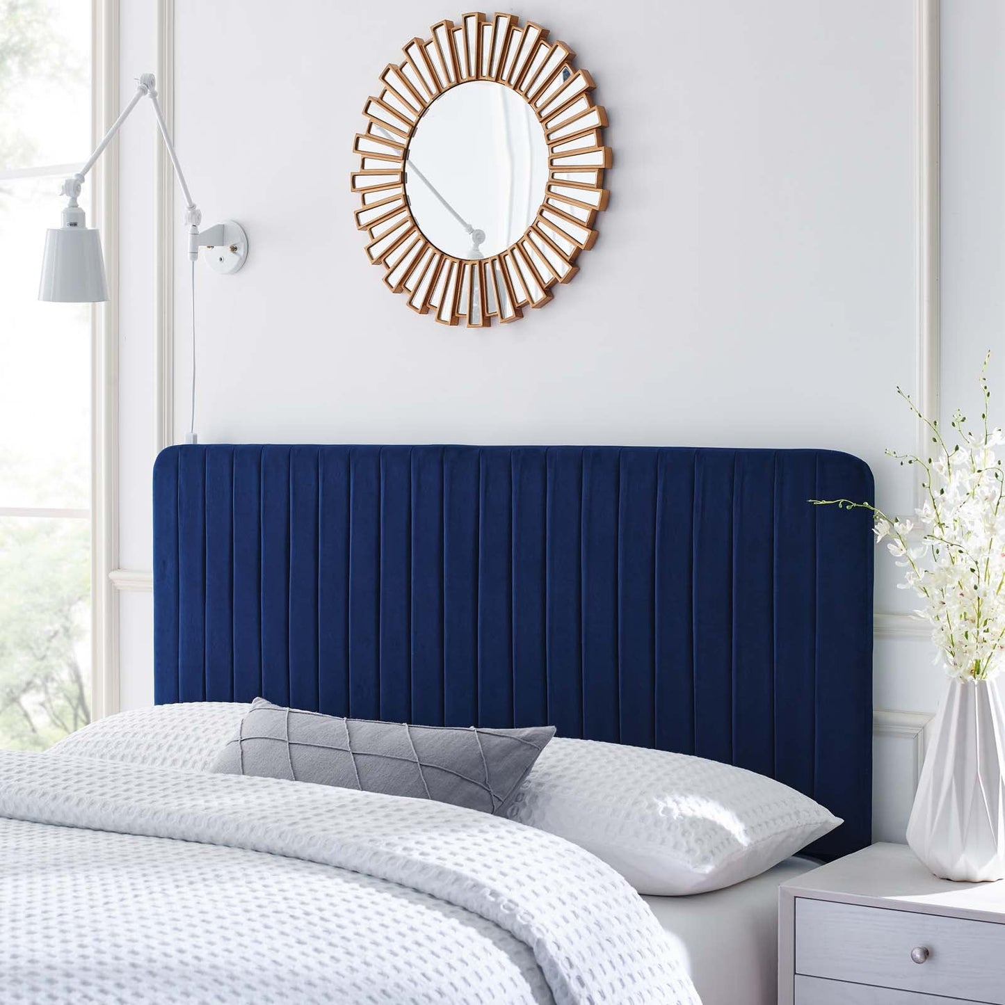 Milenna Channel Tufted Performance Velvet King/California King Headboard Navy MOD-6341-NAV