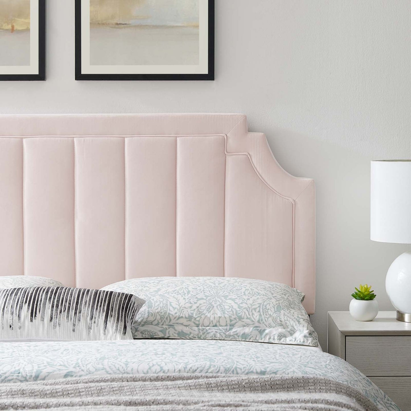 Alyona Channel Tufted Performance Velvet Full/Queen Headboard Pink MOD-6347-PNK