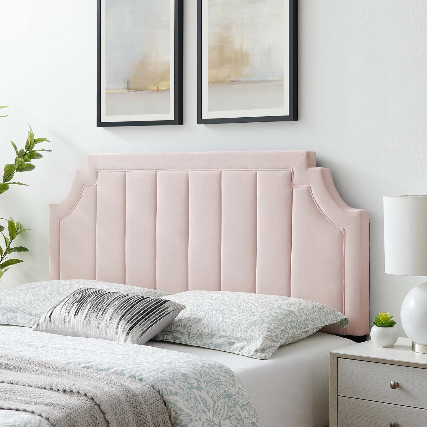 Alyona Channel Tufted Performance Velvet Full/Queen Headboard Pink MOD-6347-PNK