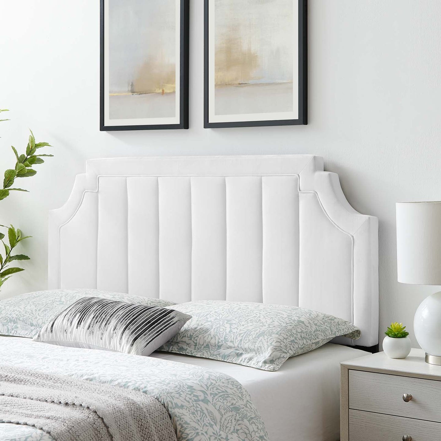 Alyona Channel Tufted Performance Velvet Full/Queen Headboard White MOD-6347-WHI