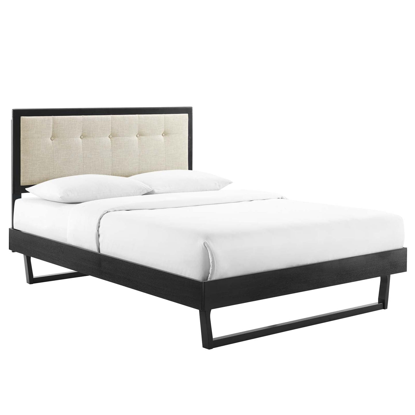 Willow Queen Wood Platform Bed With Angular Frame Black Beige MOD-6384-BLK-BEI