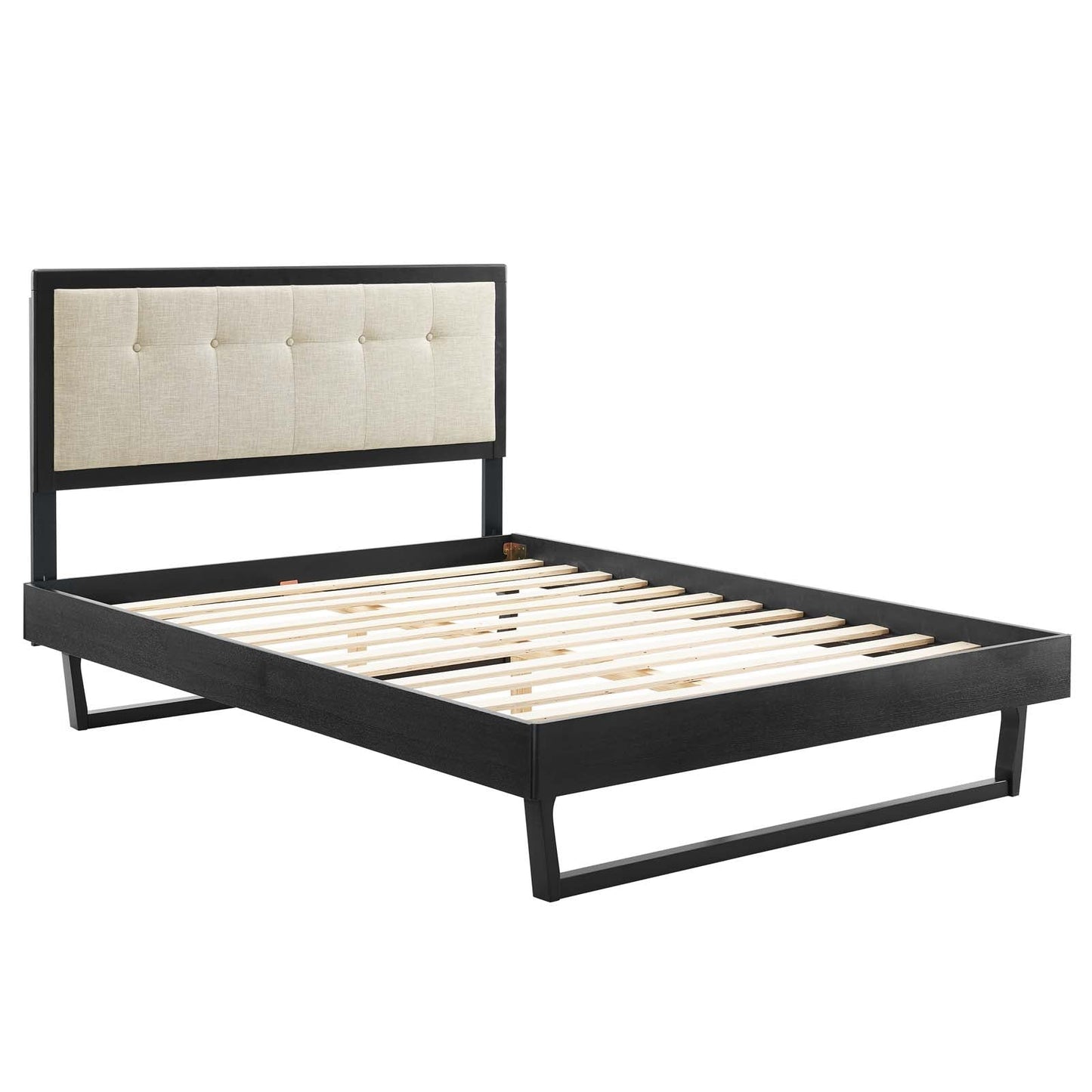 Willow Queen Wood Platform Bed With Angular Frame Black Beige MOD-6384-BLK-BEI