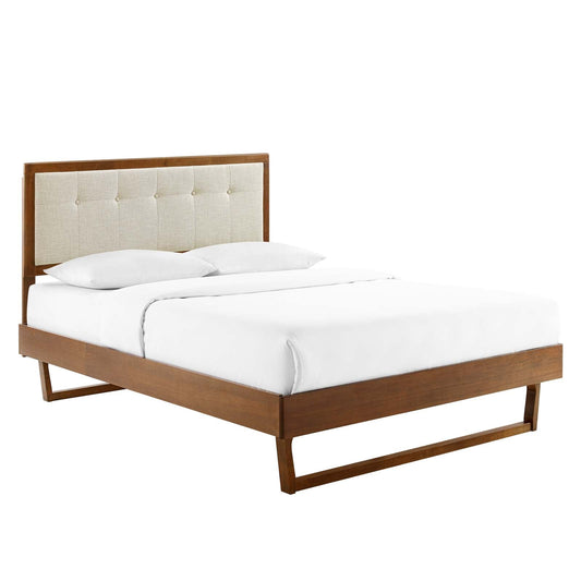 Willow Queen Wood Platform Bed With Angular Frame Walnut Beige MOD-6384-WAL-BEI