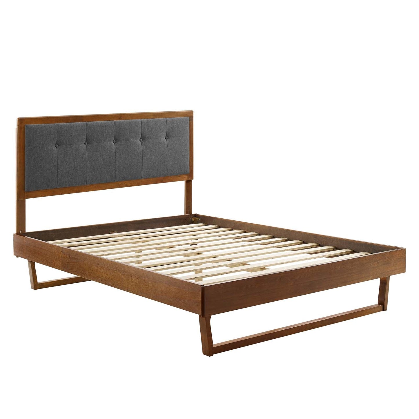 Willow Queen Wood Platform Bed With Angular Frame Walnut Charcoal MOD-6384-WAL-CHA