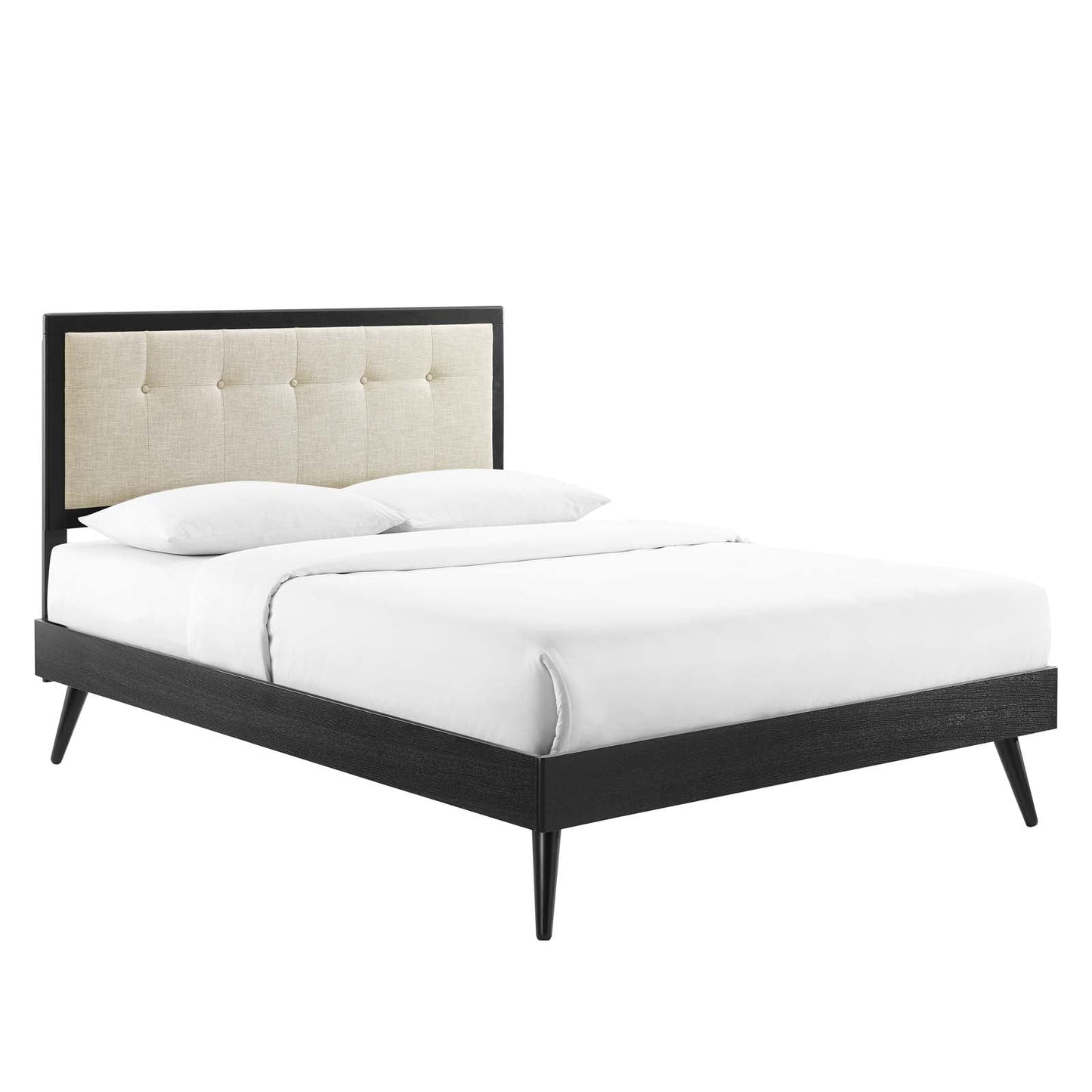 Willow Queen Wood Platform Bed With Splayed Legs Black Beige MOD-6385-BLK-BEI