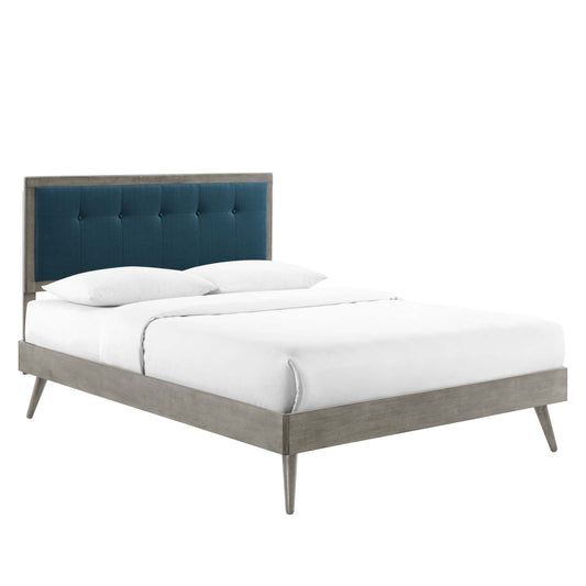 Willow Queen Wood Platform Bed With Splayed Legs Gray Azure MOD-6385-GRY-AZU