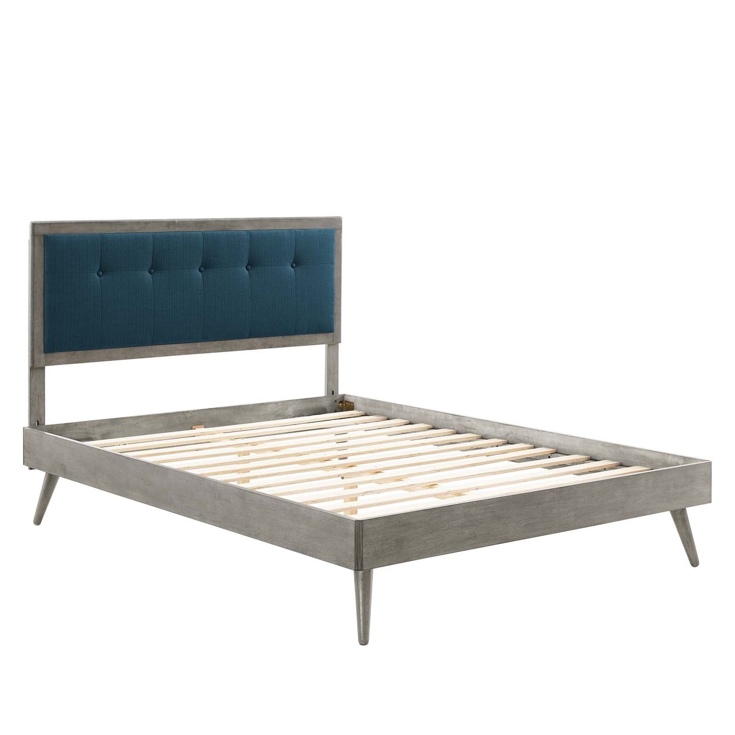 Willow Queen Wood Platform Bed With Splayed Legs Gray Azure MOD-6385-GRY-AZU