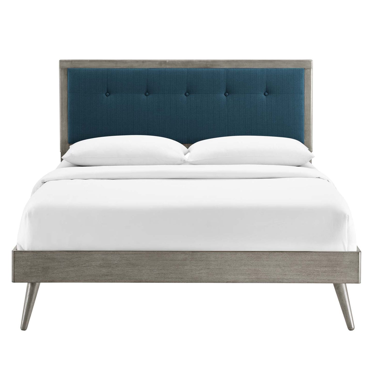 Willow Queen Wood Platform Bed With Splayed Legs Gray Azure MOD-6385-GRY-AZU