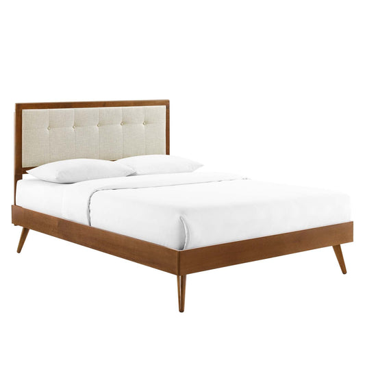 Willow Queen Wood Platform Bed With Splayed Legs Walnut Beige MOD-6385-WAL-BEI