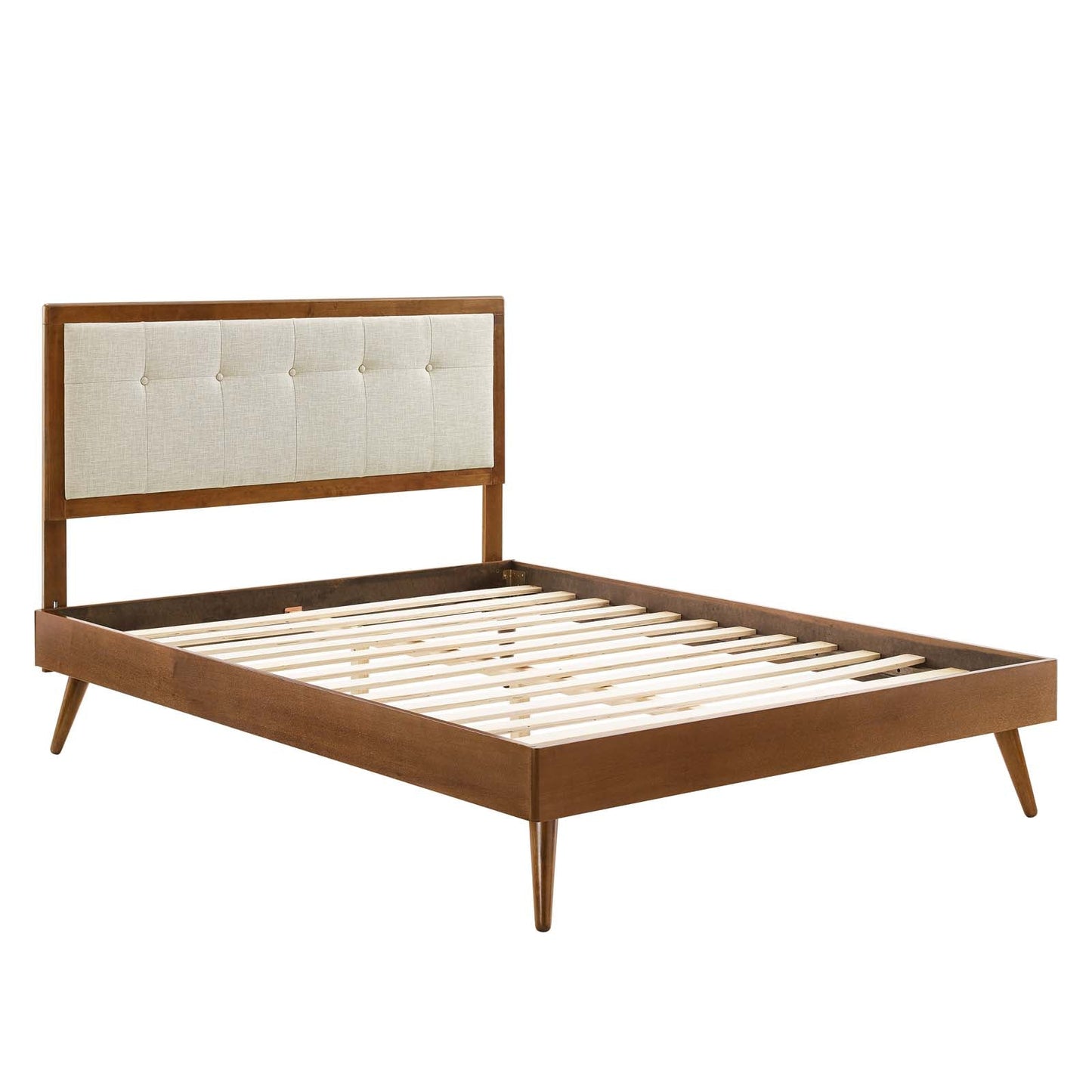 Willow Queen Wood Platform Bed With Splayed Legs Walnut Beige MOD-6385-WAL-BEI