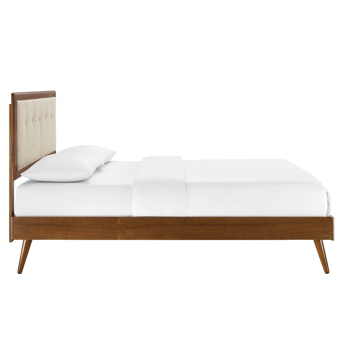 Willow Queen Wood Platform Bed With Splayed Legs Walnut Beige MOD-6385-WAL-BEI