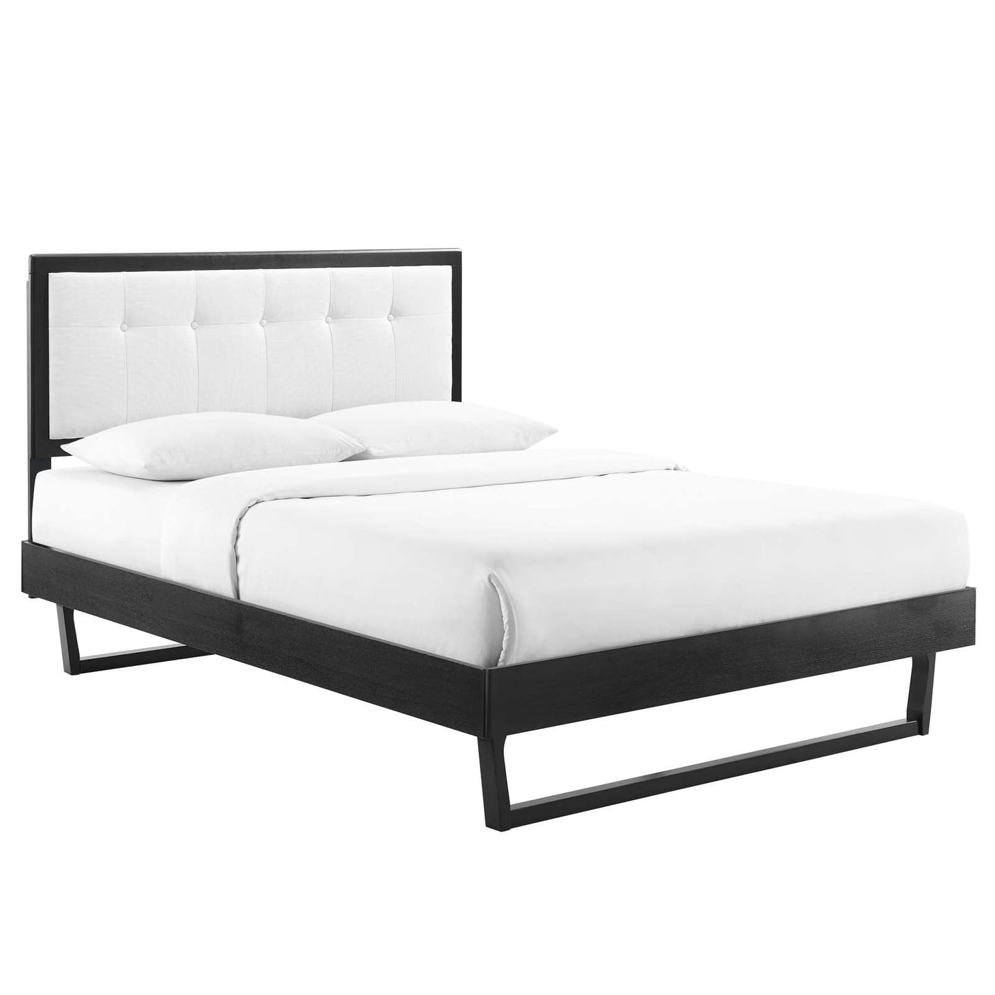 Willow Full Wood Platform Bed With Angular Frame Black White MOD-6634-BLK-WHI