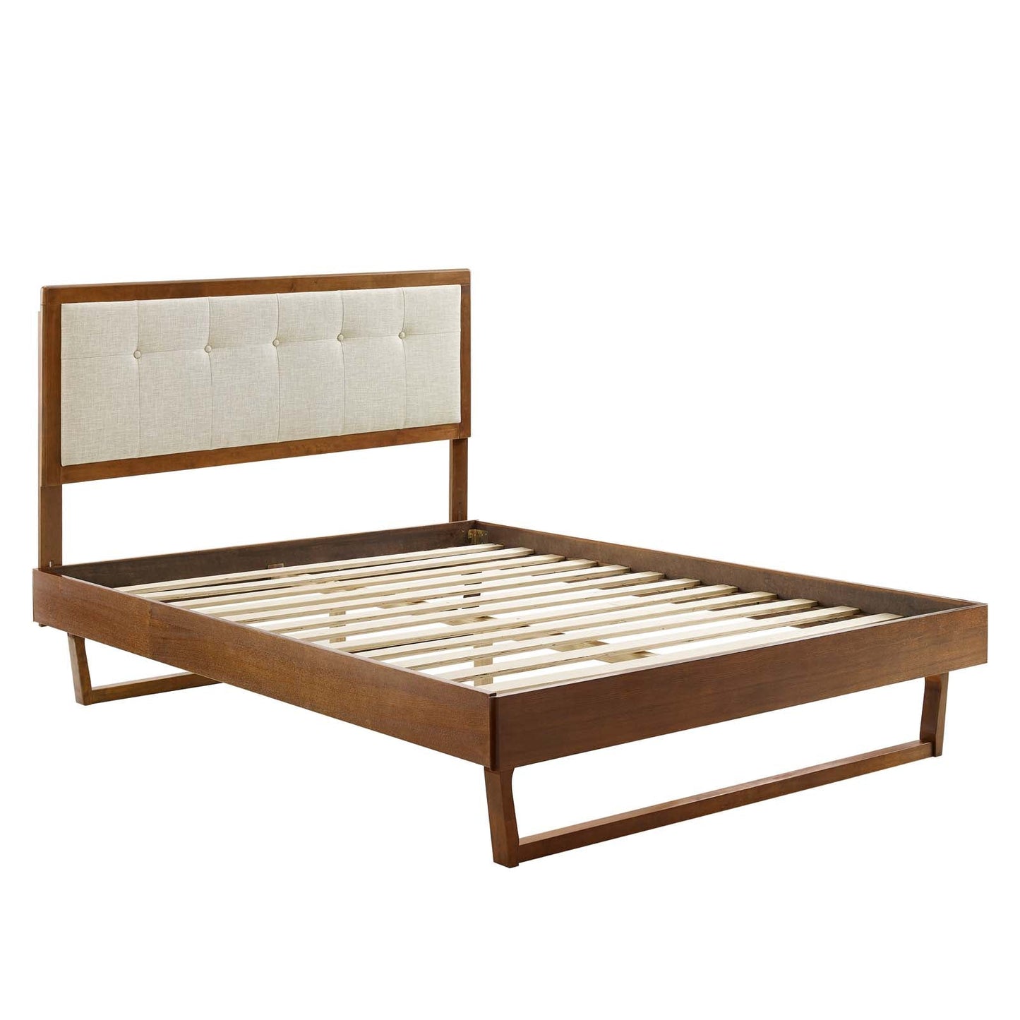 Willow Full Wood Platform Bed With Angular Frame Walnut Beige MOD-6634-WAL-BEI