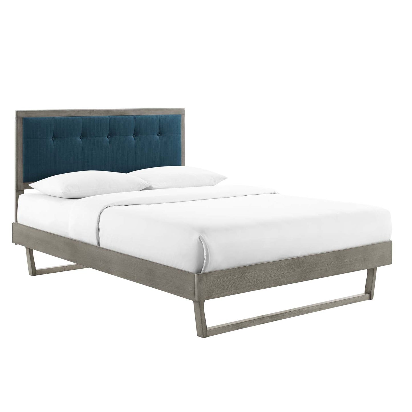 Willow King Wood Platform Bed With Angular Frame Gray Azure MOD-6635-GRY-AZU