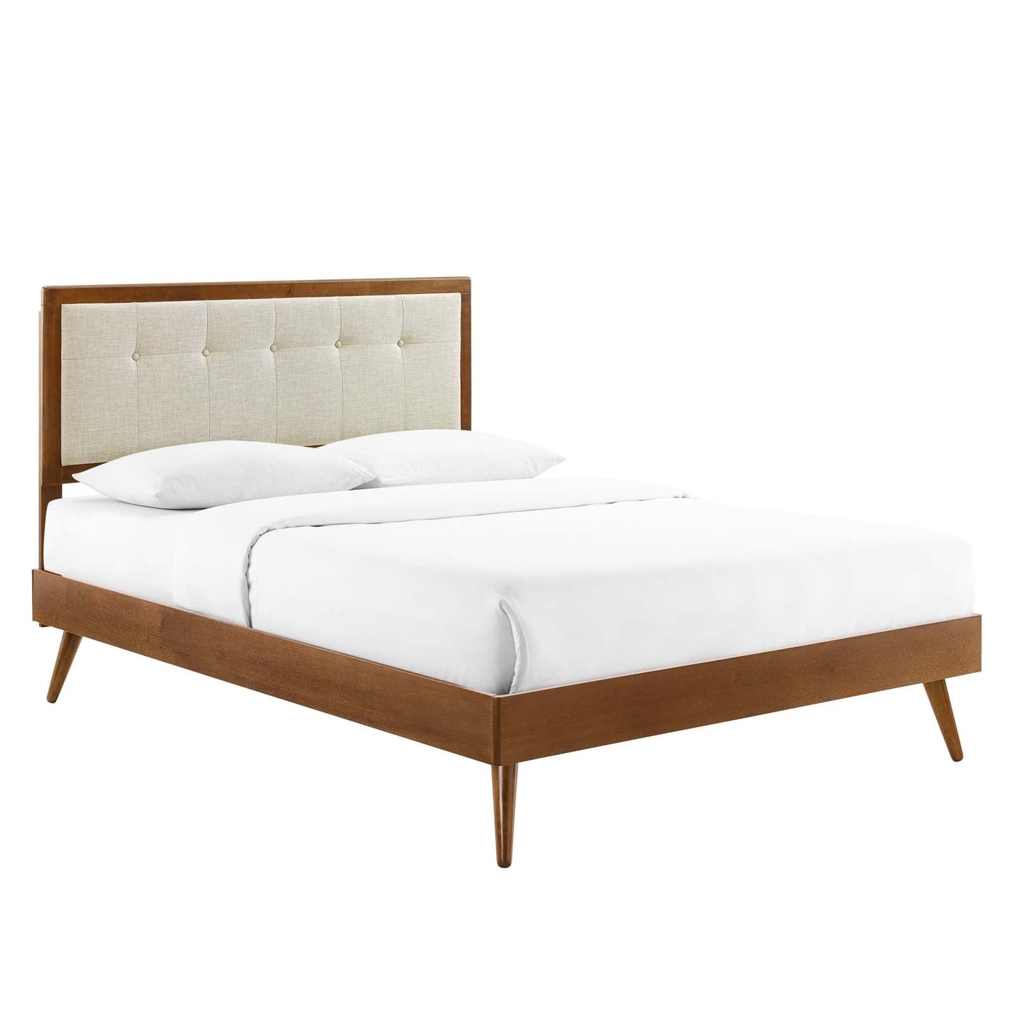 Willow Full Wood Platform Bed With Splayed Legs Walnut Beige MOD-6637-WAL-BEI