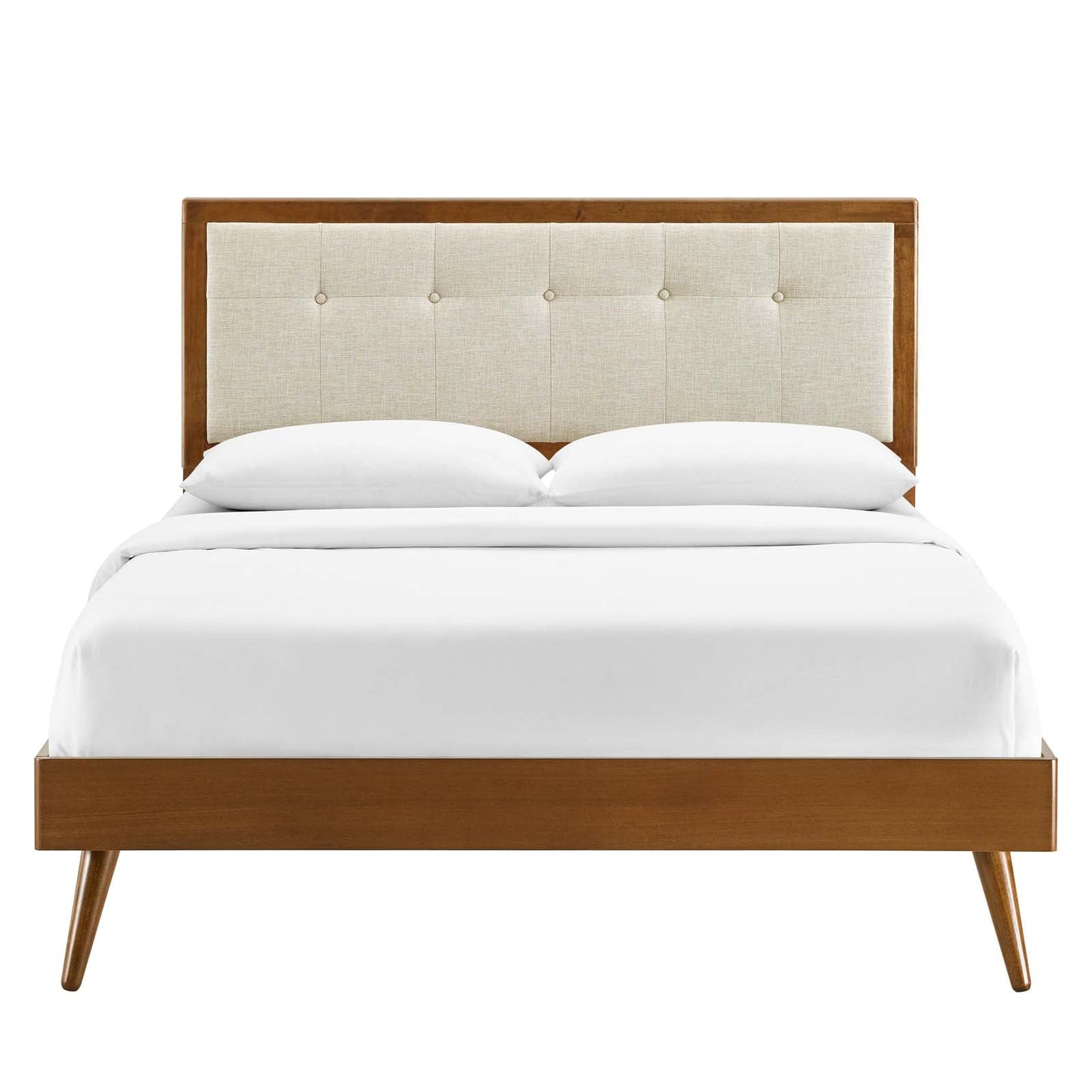 Willow Full Wood Platform Bed With Splayed Legs Walnut Beige MOD-6637-WAL-BEI