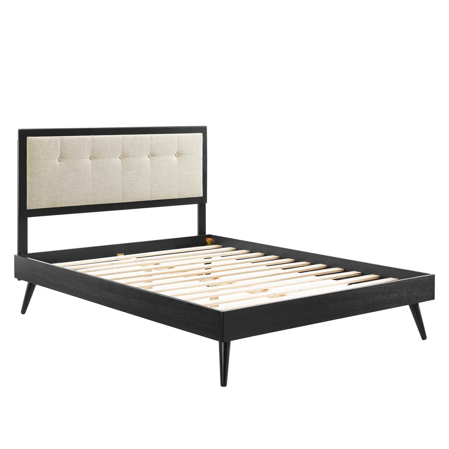 Willow King Wood Platform Bed With Splayed Legs Black Beige MOD-6638-BLK-BEI