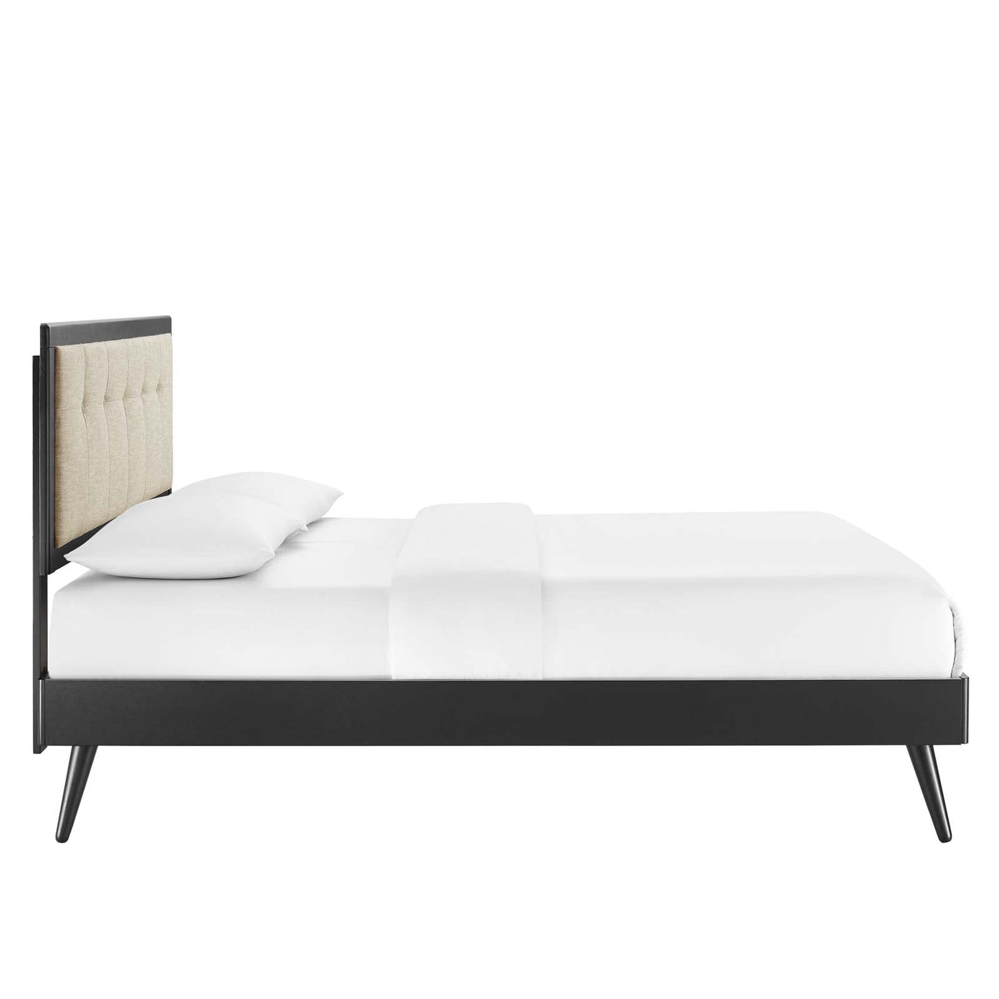 Willow King Wood Platform Bed With Splayed Legs Black Beige MOD-6638-BLK-BEI