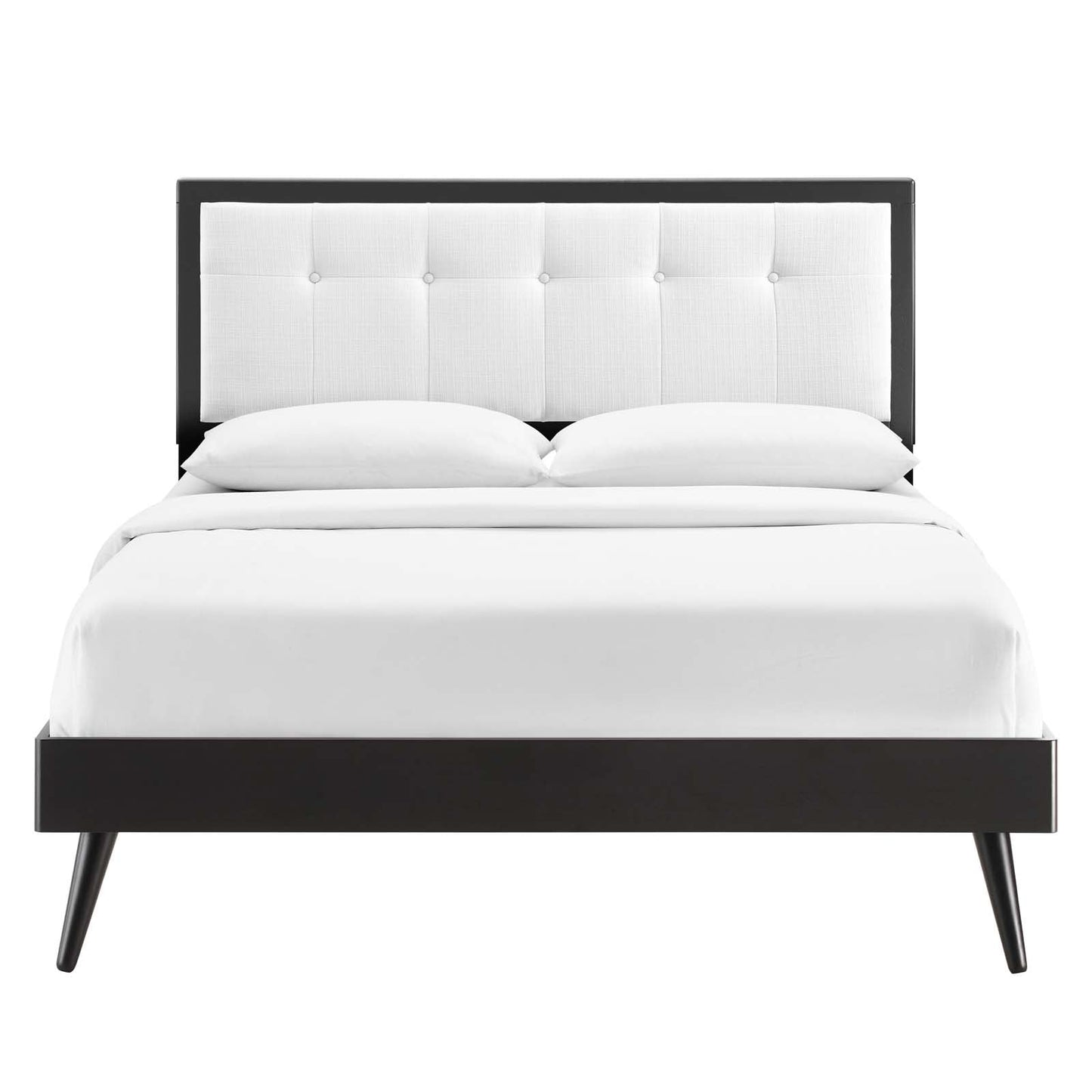 Willow King Wood Platform Bed With Splayed Legs Black White MOD-6638-BLK-WHI