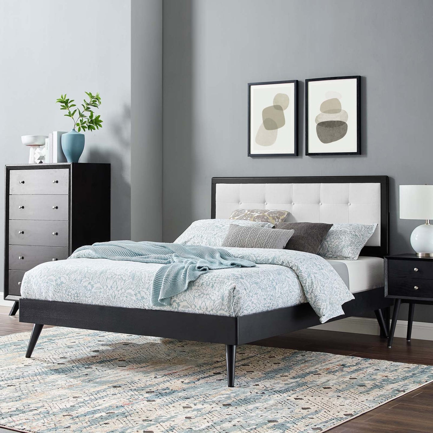 Willow Twin Wood Platform Bed With Splayed Legs Black White MOD-6639-BLK-WHI