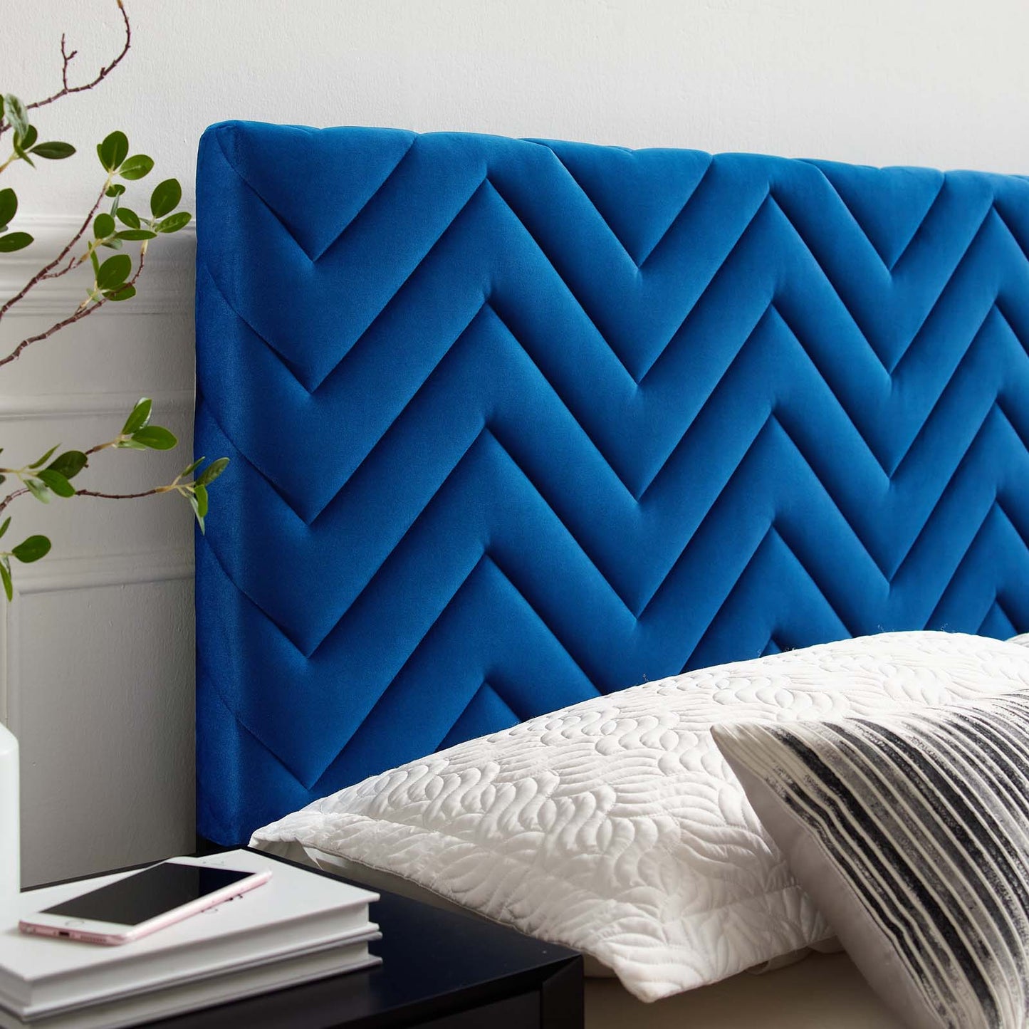 Mercy Chevron Tufted Performance Velvet Twin Headboard Navy MOD-6658-NAV