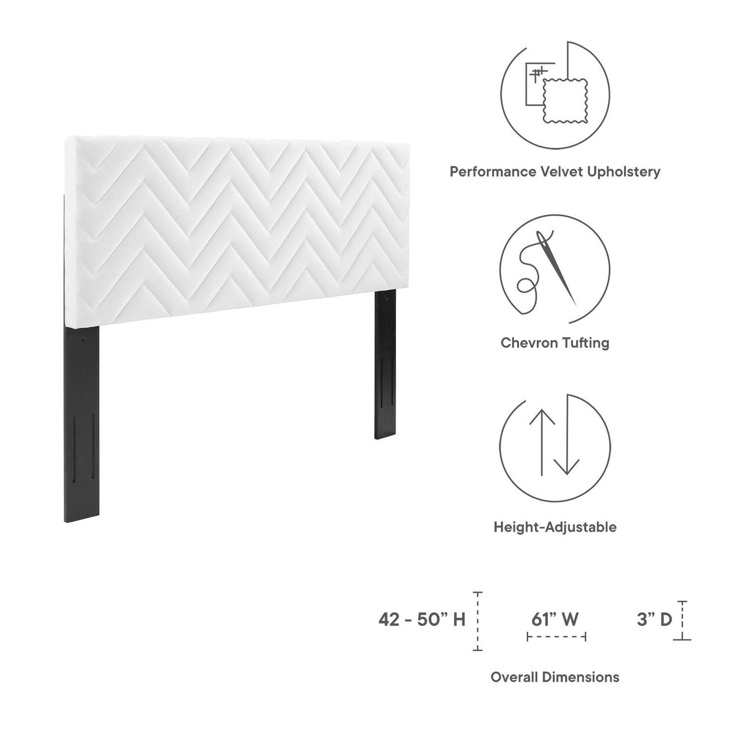 Mercy Chevron Tufted Performance Velvet Full/Queen Headboard White MOD-6659-WHI