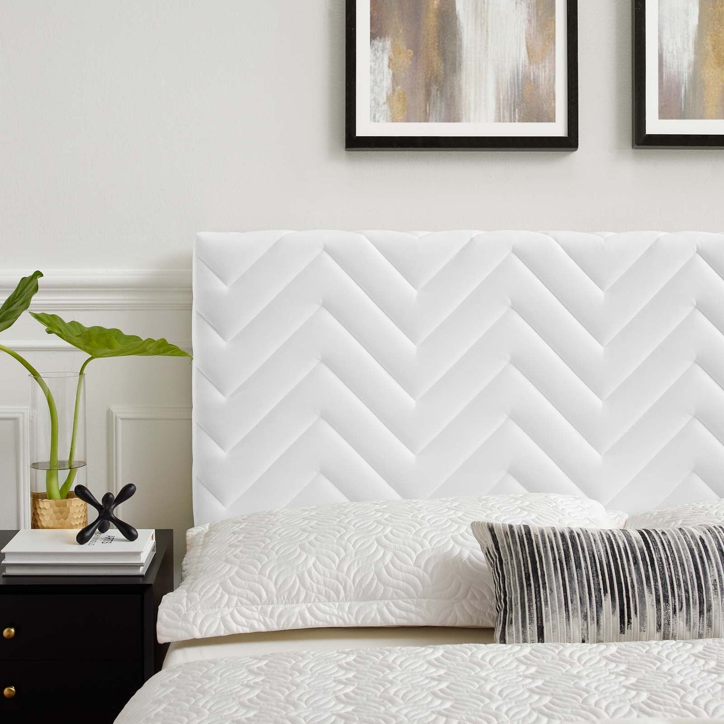 Mercy Chevron Tufted Performance Velvet Full/Queen Headboard White MOD-6659-WHI