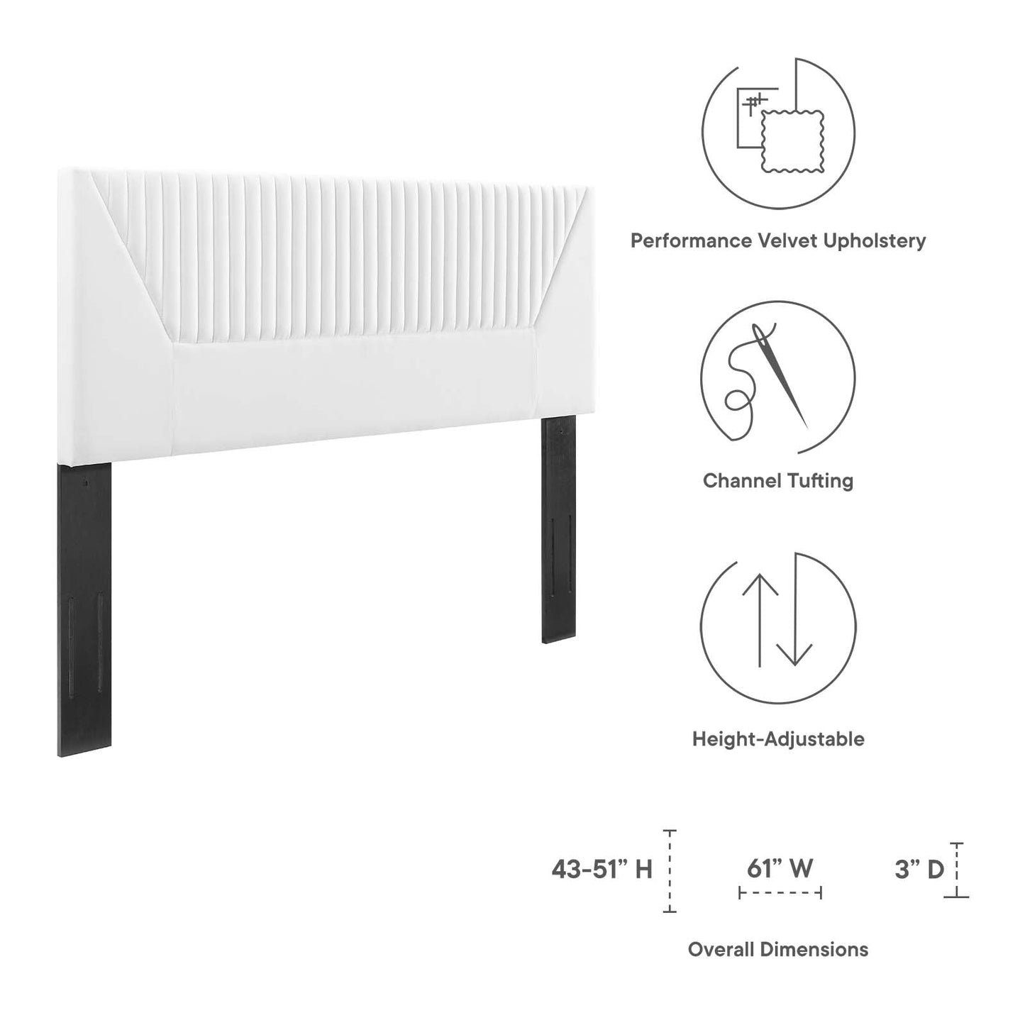 Patience Channel Tufted Performance Velvet Full/Queen Headboard White MOD-6668-WHI