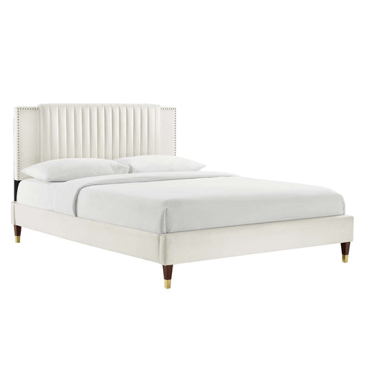 Zahra Channel Tufted Performance Velvet Queen Platform Bed White MOD-6970-WHI