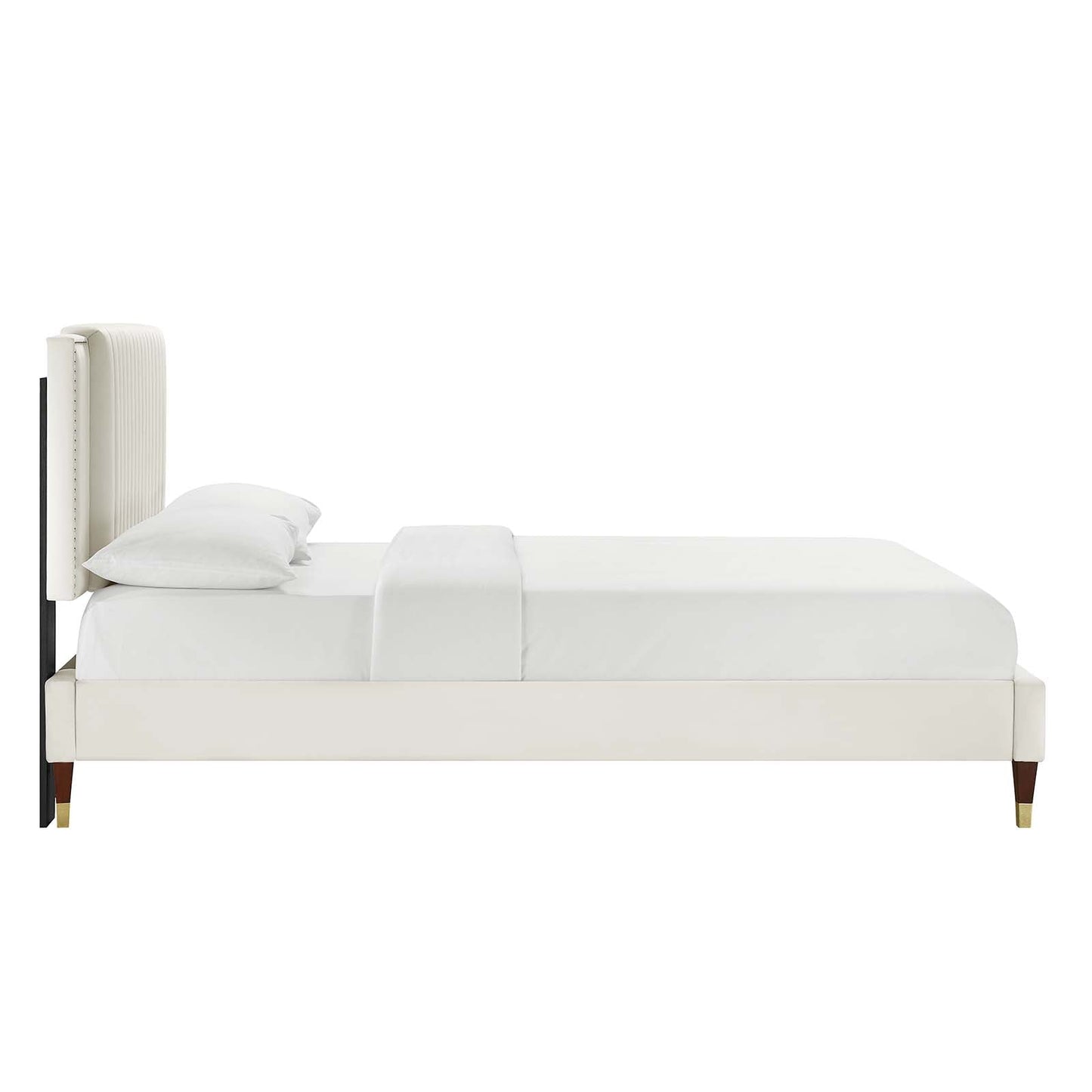 Zahra Channel Tufted Performance Velvet Queen Platform Bed White MOD-6970-WHI