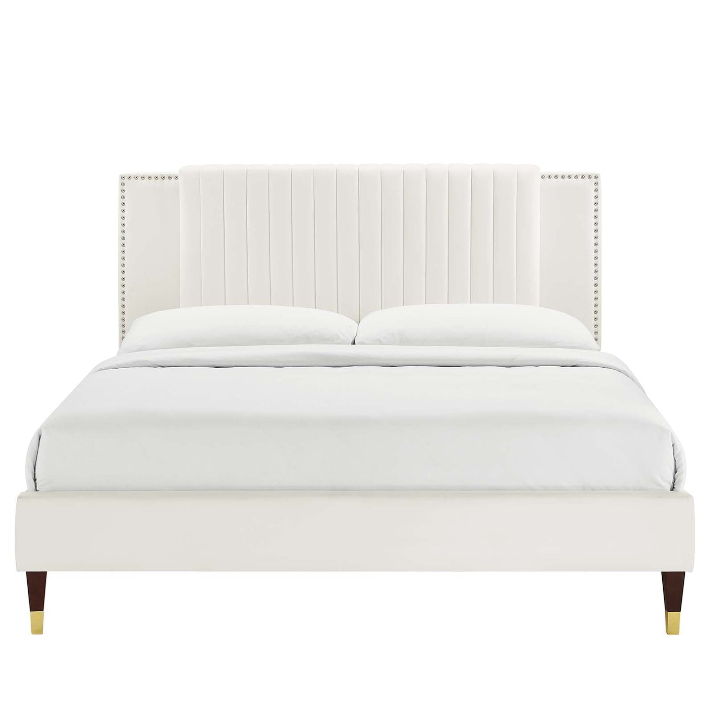 Zahra Channel Tufted Performance Velvet Queen Platform Bed White MOD-6970-WHI