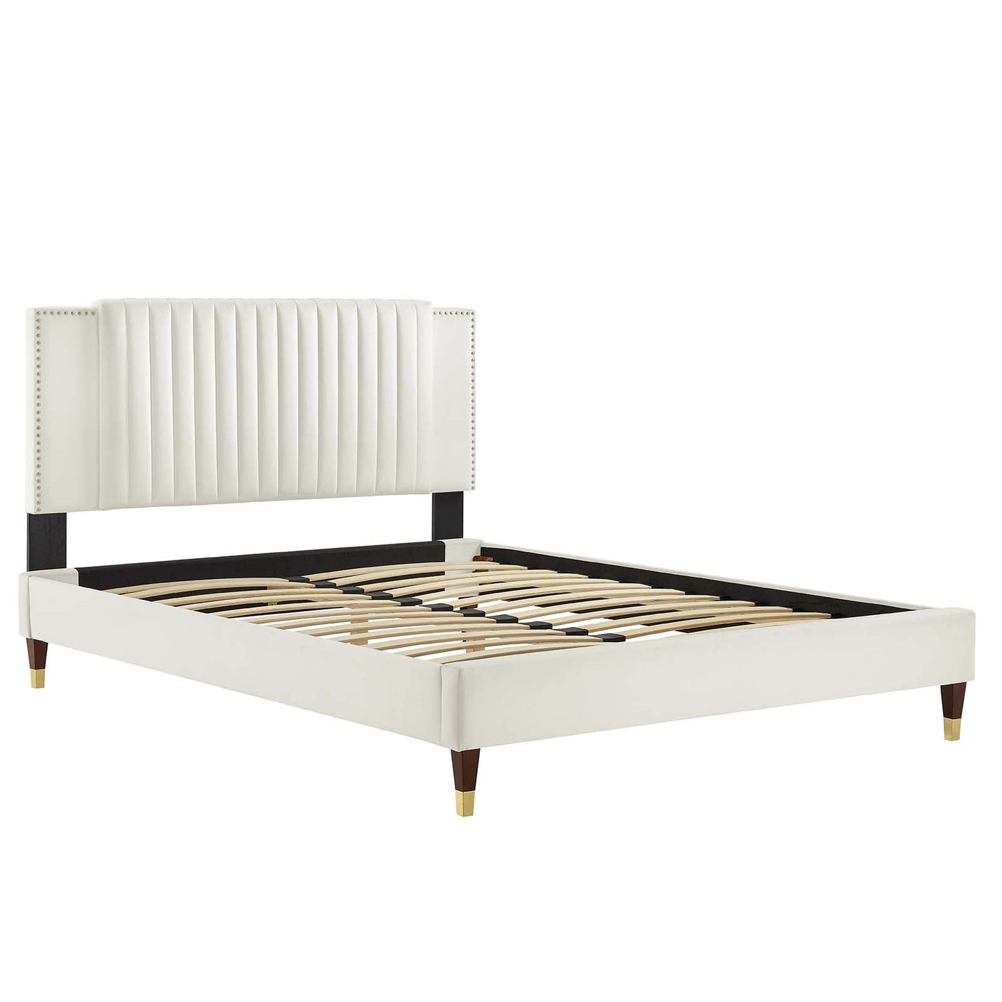 Zahra Channel Tufted Performance Velvet Queen Platform Bed White MOD-6970-WHI