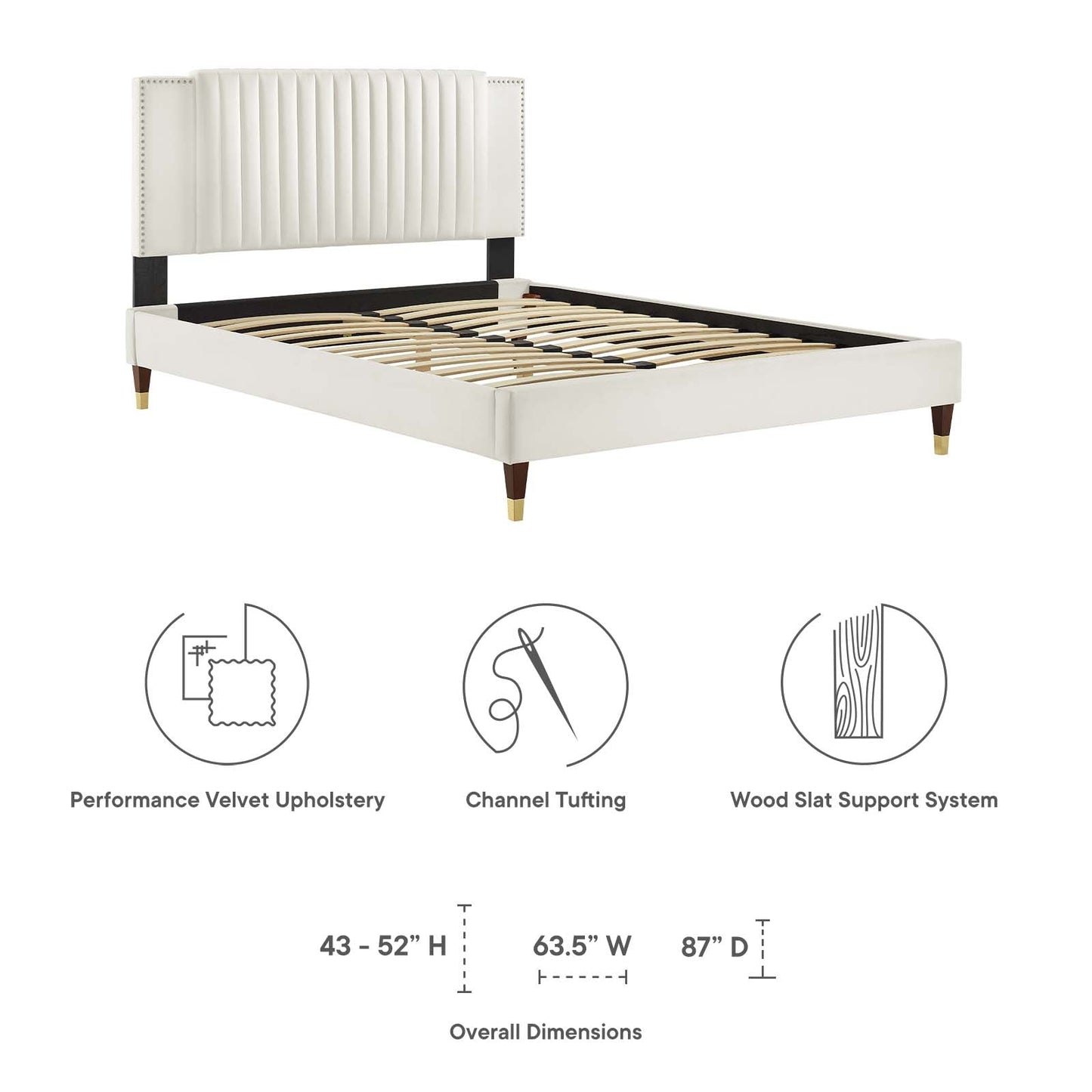 Zahra Channel Tufted Performance Velvet Queen Platform Bed White MOD-6970-WHI