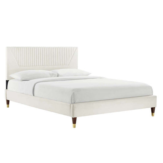 Yasmine Channel Tufted Performance Velvet Queen Platform Bed White MOD-6972-WHI