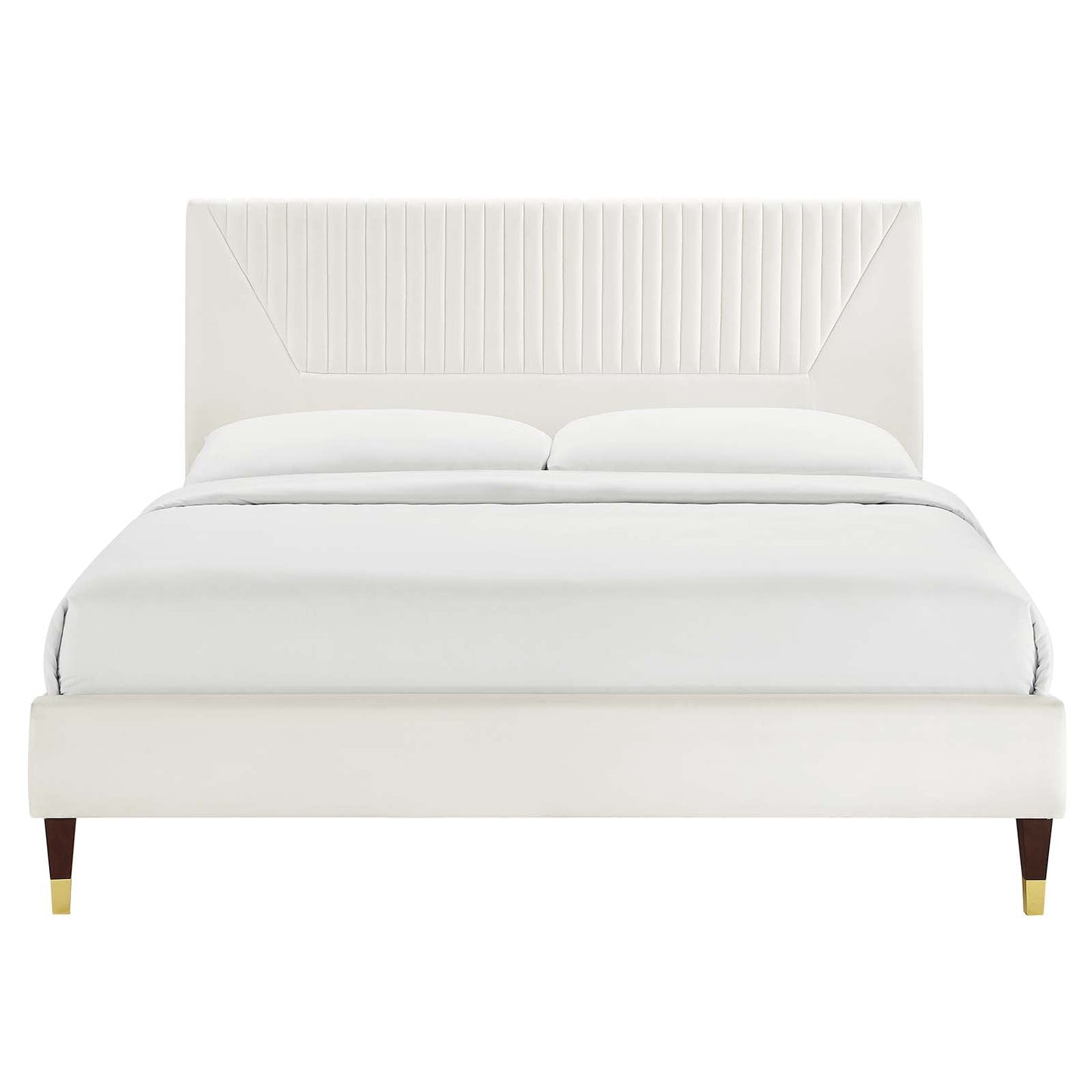 Yasmine Channel Tufted Performance Velvet Queen Platform Bed White MOD-6972-WHI