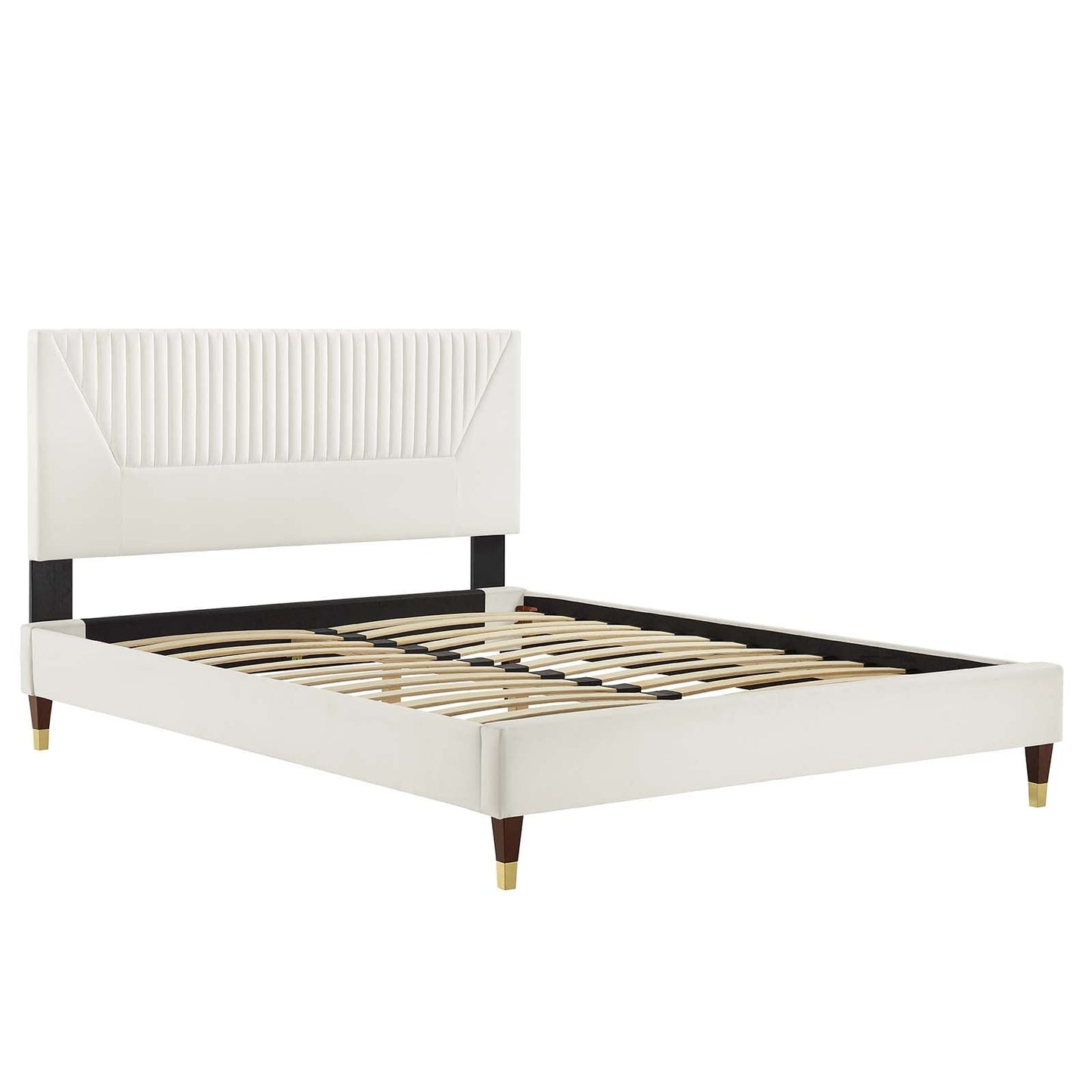 Yasmine Channel Tufted Performance Velvet Queen Platform Bed White MOD-6972-WHI