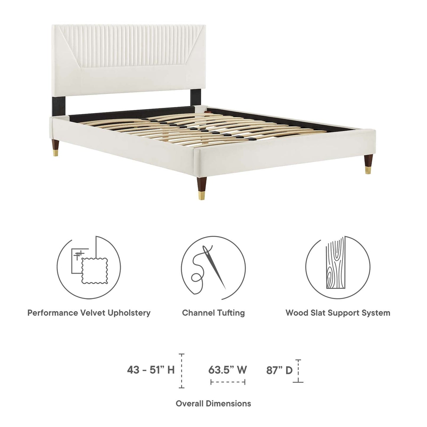 Yasmine Channel Tufted Performance Velvet Queen Platform Bed White MOD-6972-WHI