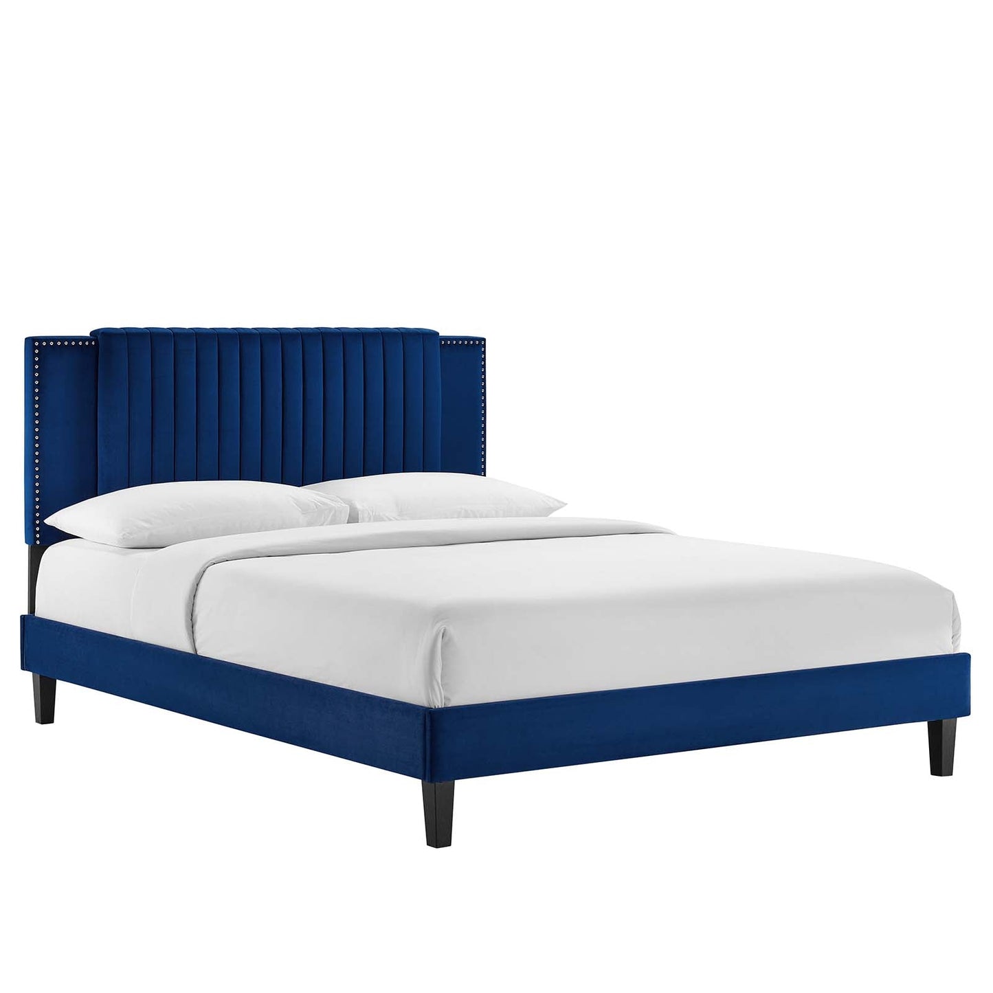 Zahra Channel Tufted Performance Velvet Queen Platform Bed Navy MOD-6974-NAV