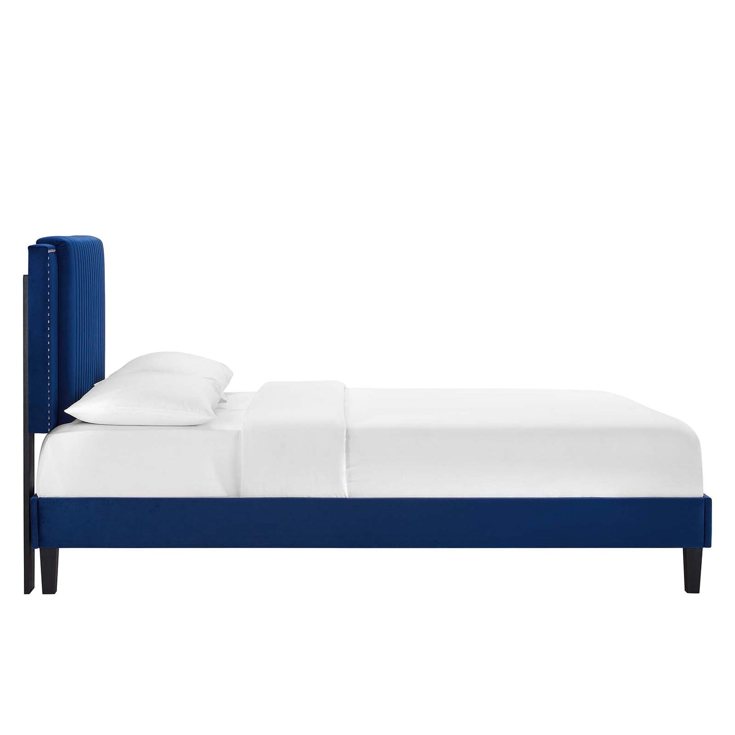 Zahra Channel Tufted Performance Velvet Queen Platform Bed Navy MOD-6974-NAV