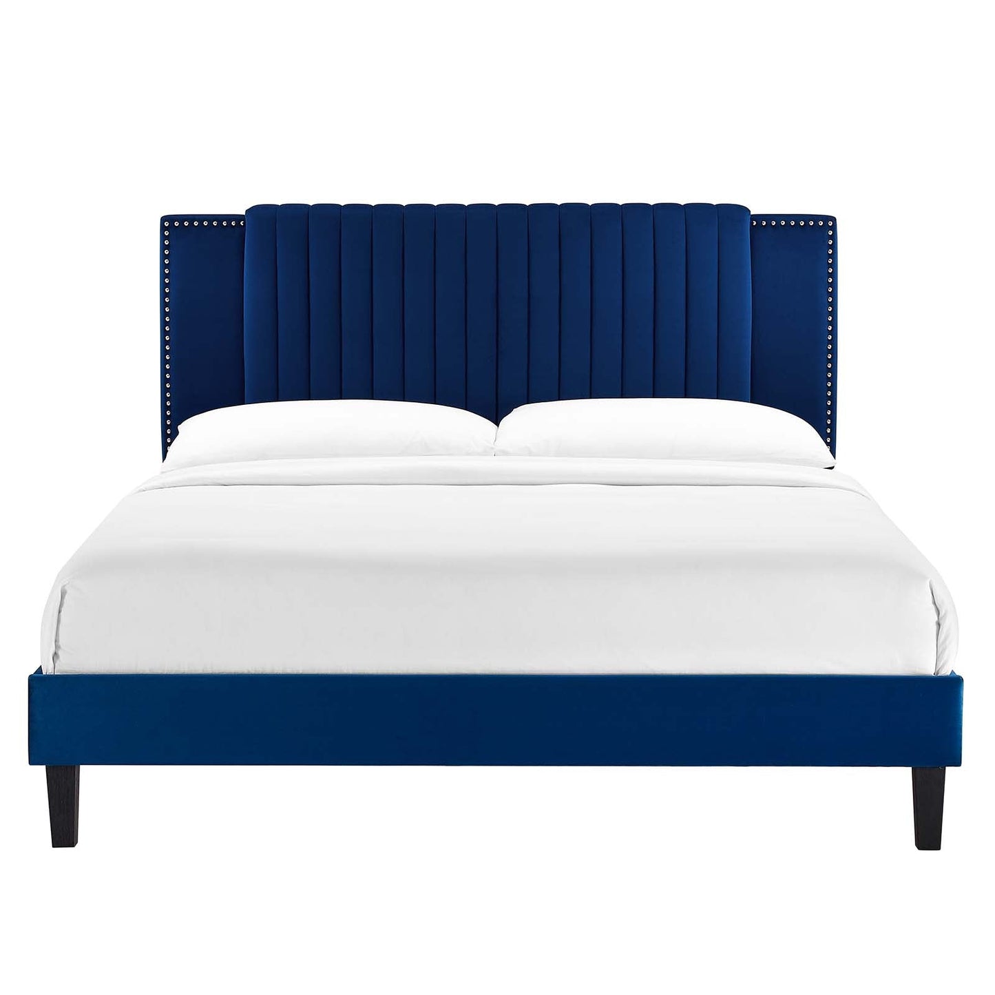 Zahra Channel Tufted Performance Velvet Queen Platform Bed Navy MOD-6974-NAV