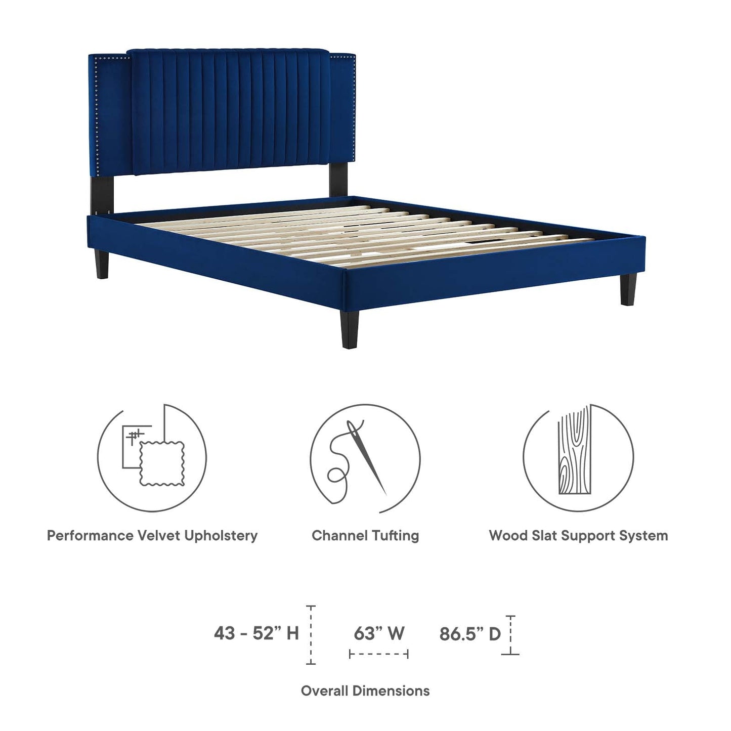 Zahra Channel Tufted Performance Velvet Queen Platform Bed Navy MOD-6974-NAV