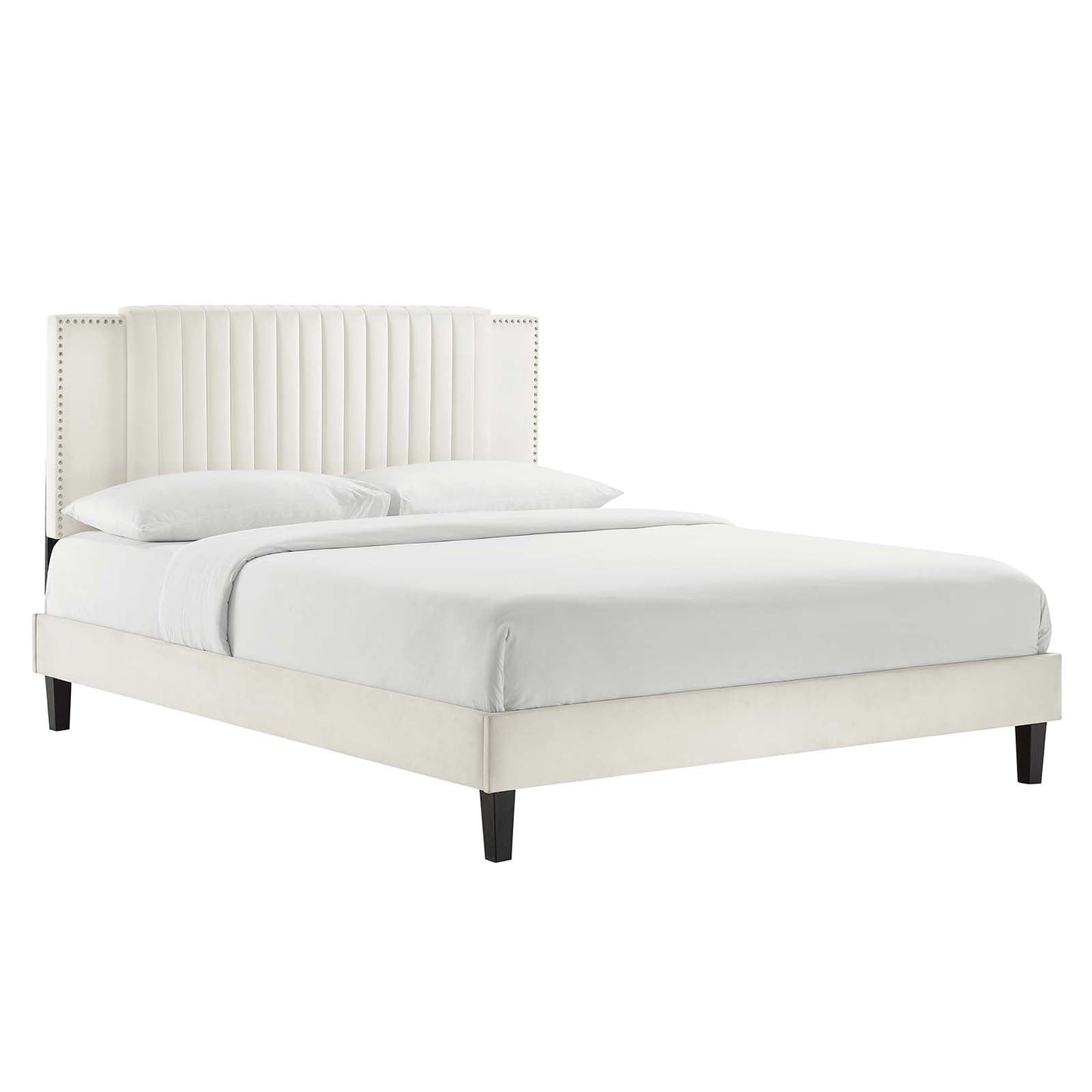 Zahra Channel Tufted Performance Velvet Queen Platform Bed White MOD-6974-WHI